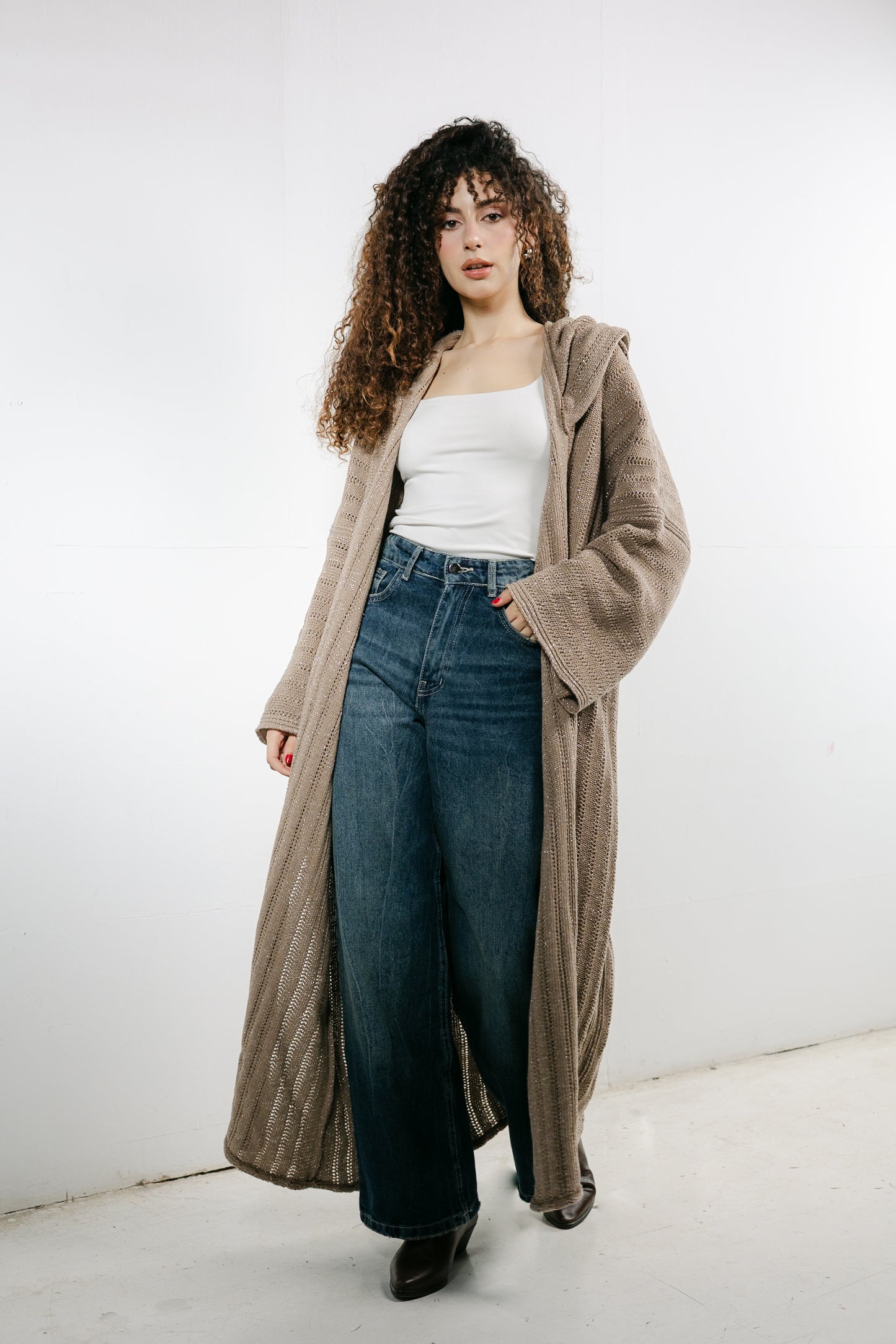 Moon Glow Knit Cardigan in Shimmer Cafe
