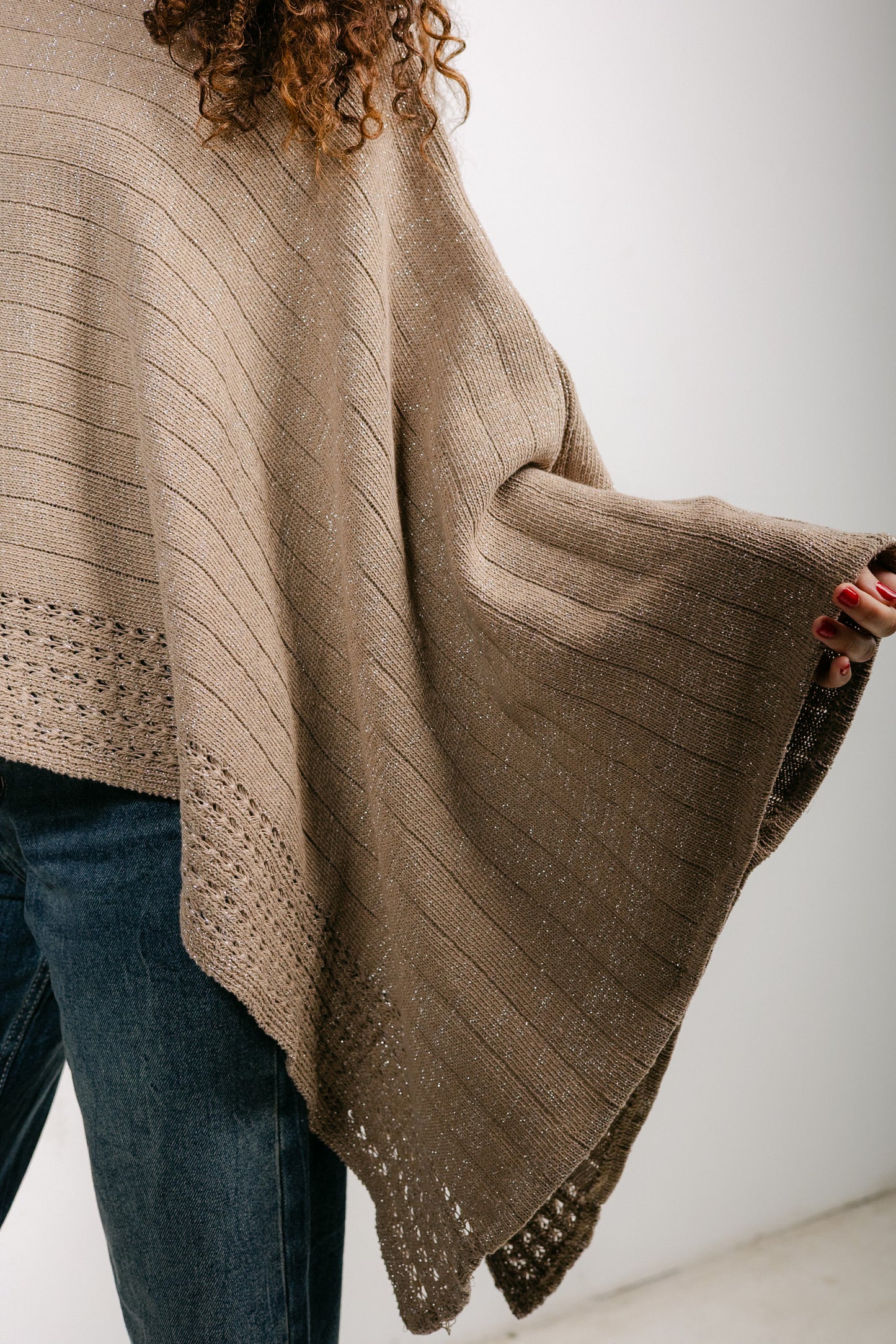 Golden Hour Knit Cape in Shimmer Beige