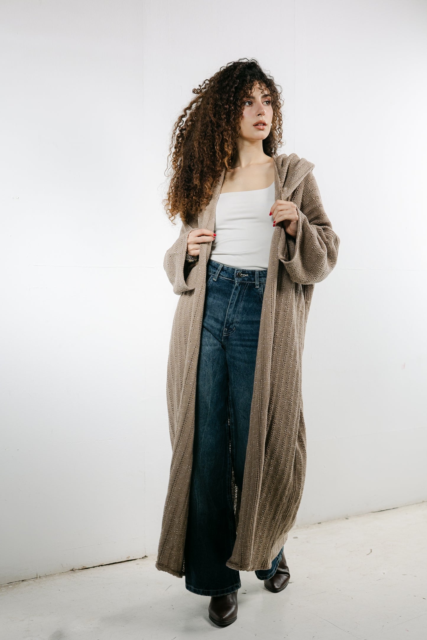 Moon Glow Knit Cardigan in Shimmer Cafe