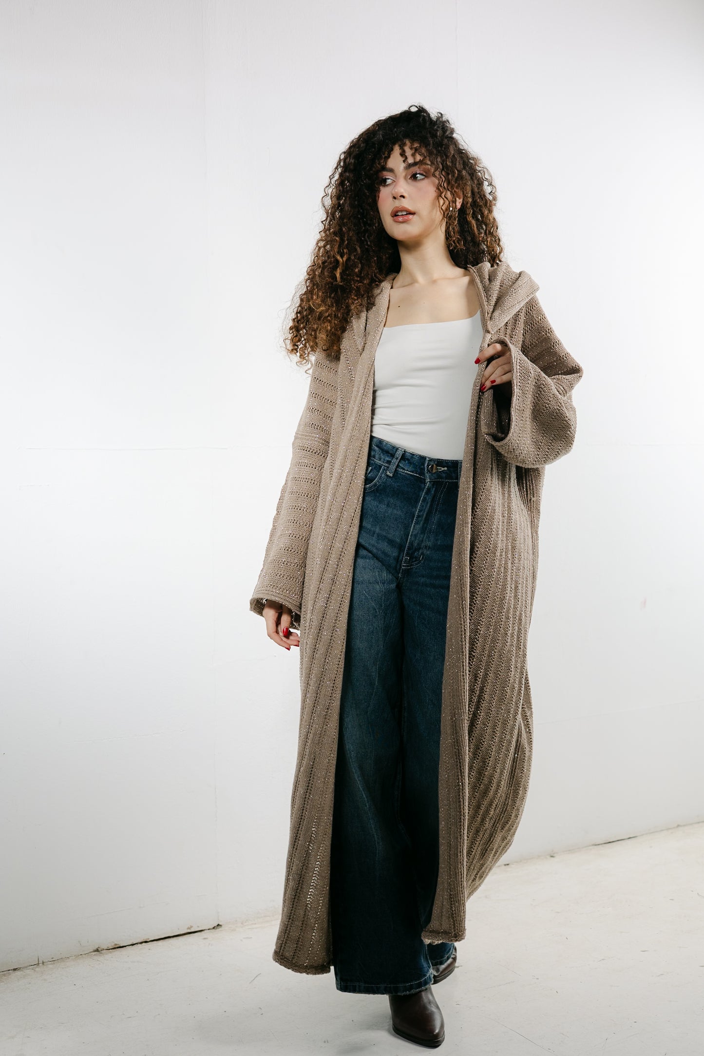Moon Glow Knit Cardigan in Shimmer Cafe