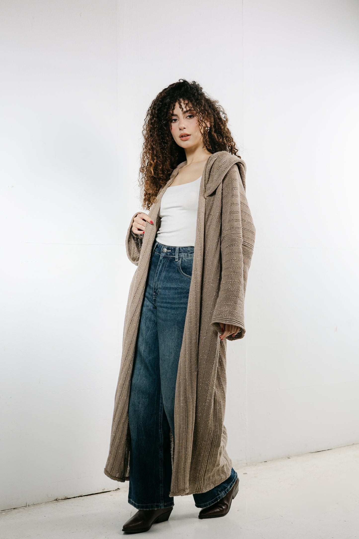 Moon Glow Knit Cardigan in Shimmer Cafe