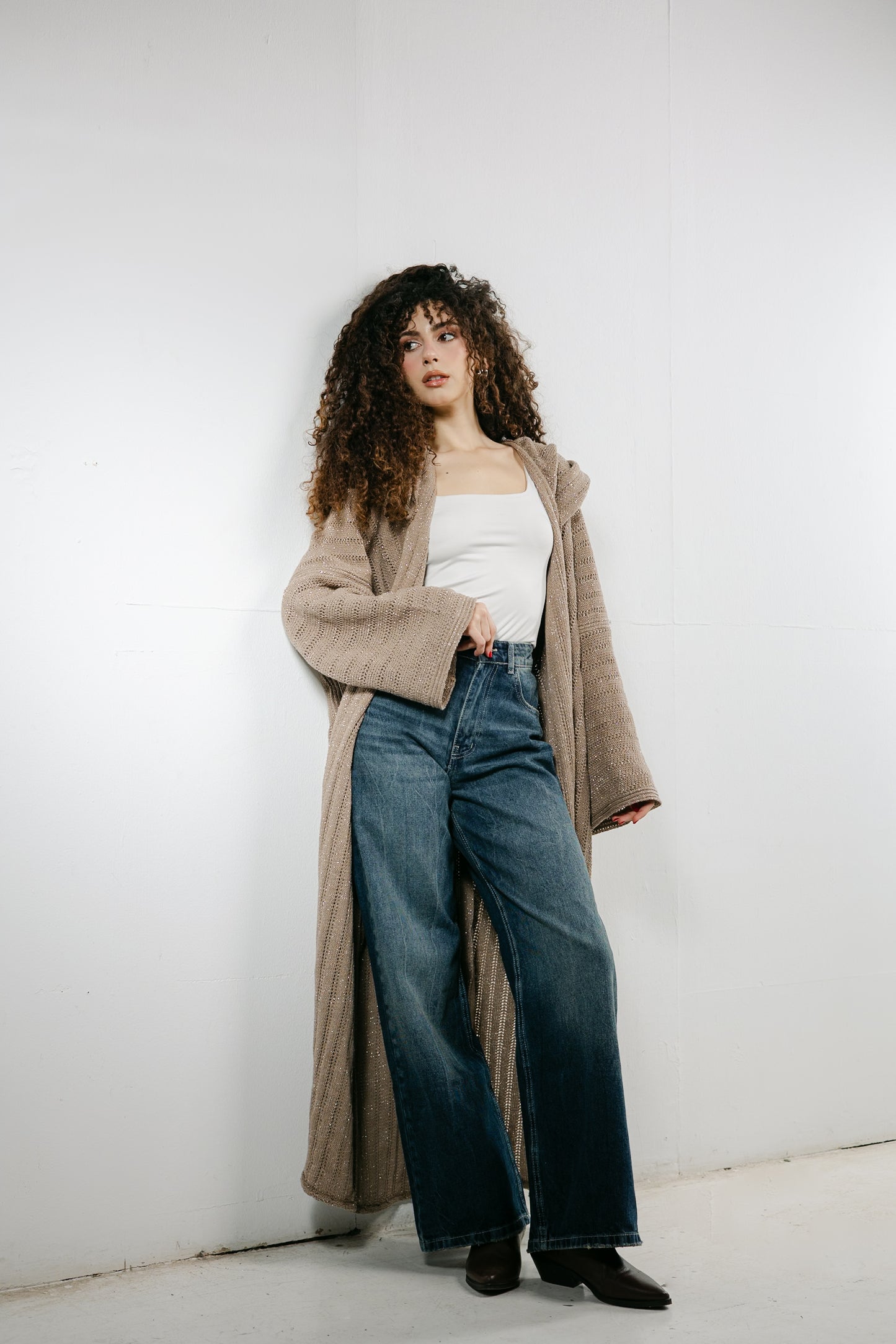 Moon Glow Knit Cardigan in Shimmer Cafe
