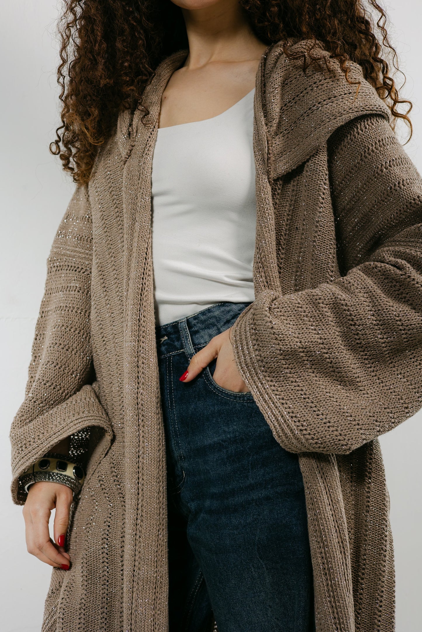 Moon Glow Knit Cardigan in Shimmer Cafe