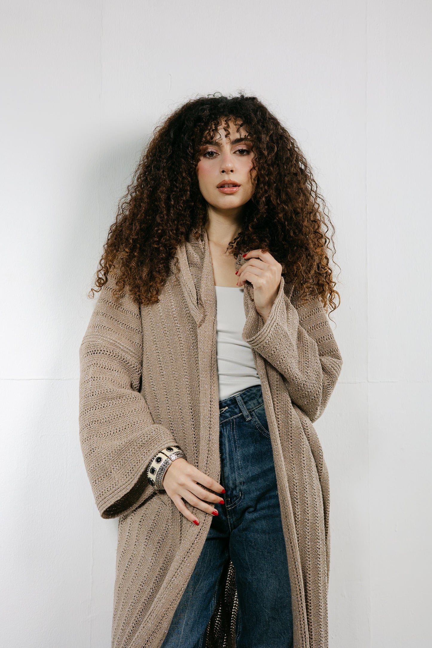 Moon Glow Knit Cardigan in Shimmer Cafe