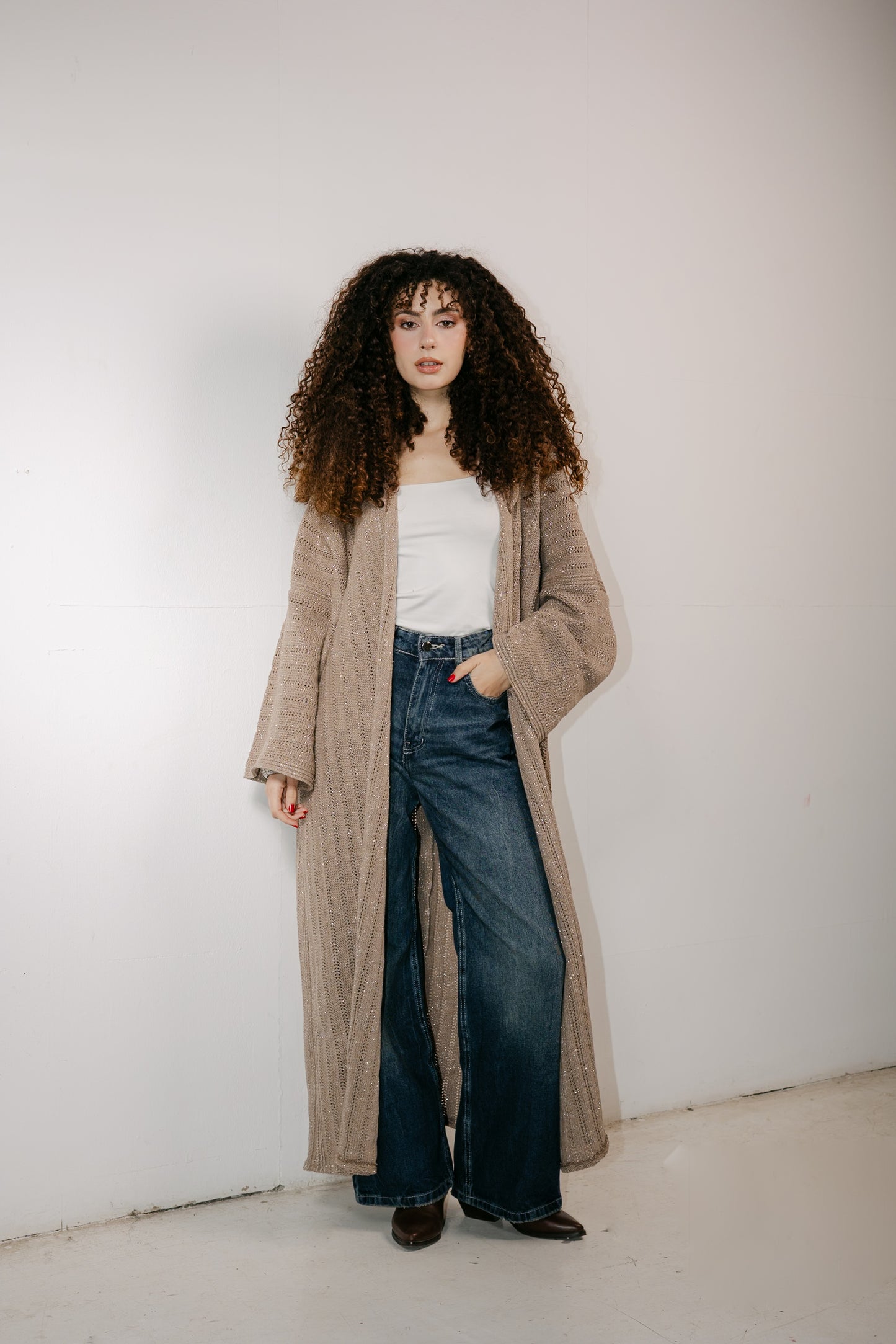 Moon Glow Knit Cardigan in Shimmer Cafe