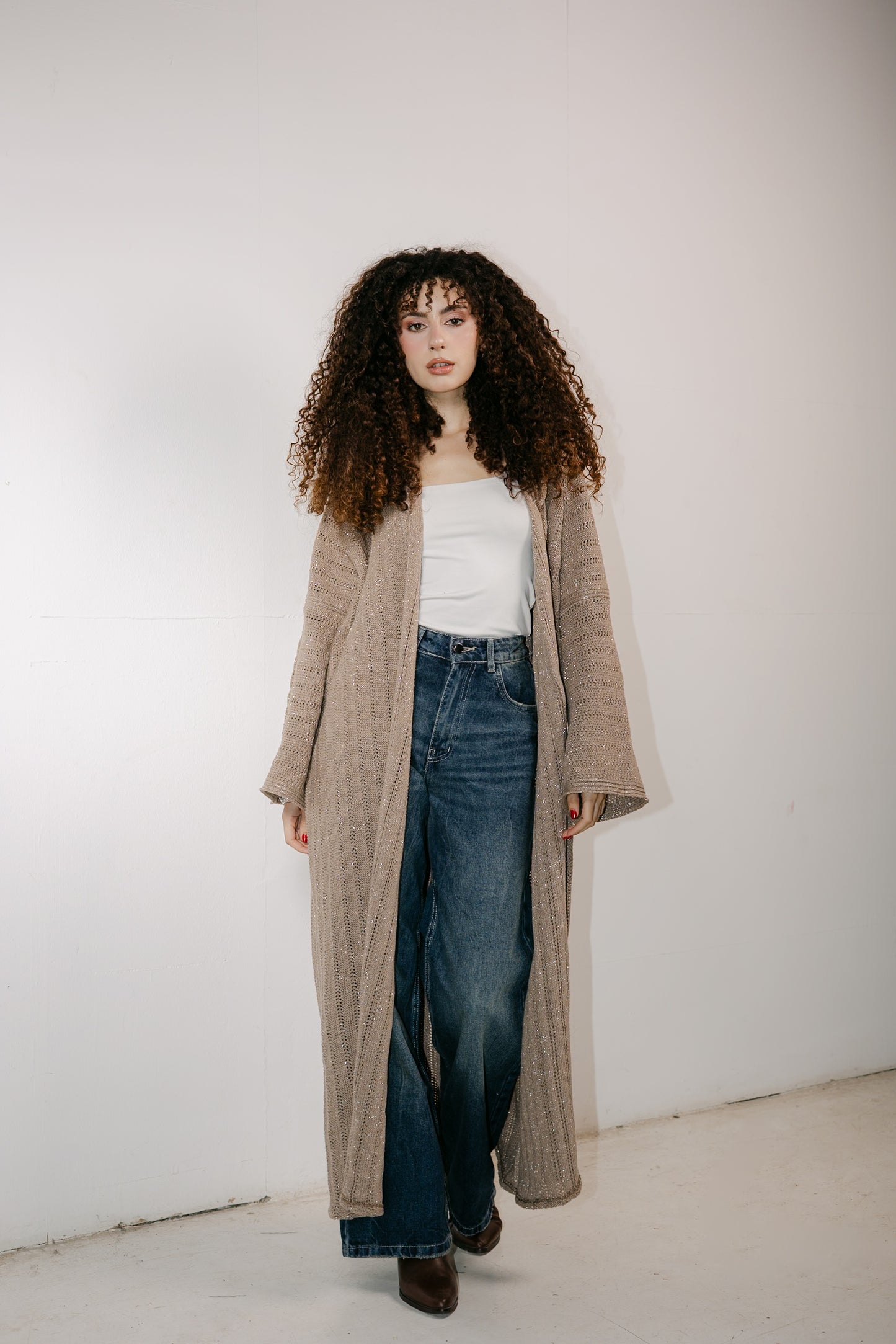 Moon Glow Knit Cardigan in Shimmer Cafe