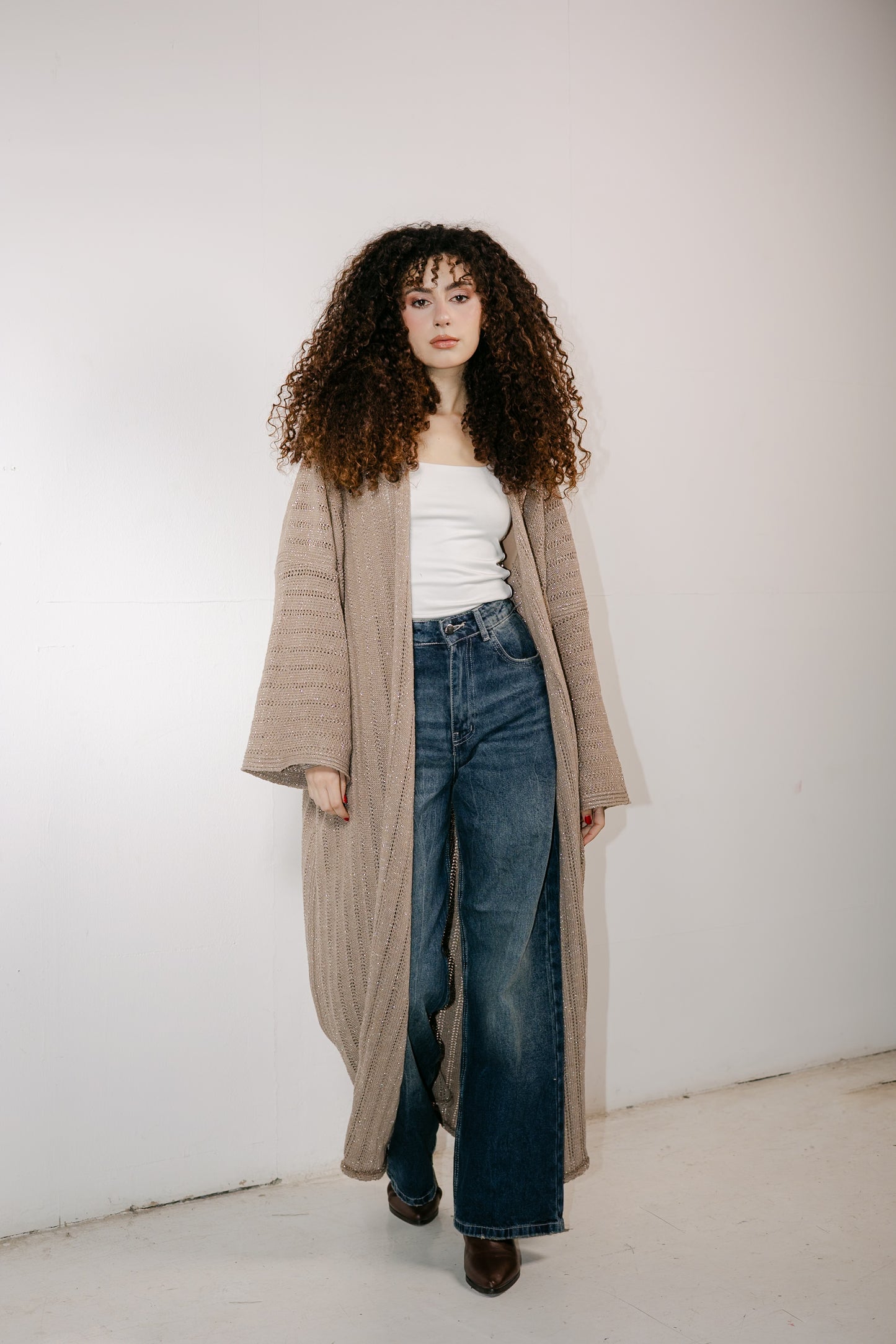 Moon Glow Knit Cardigan in Shimmer Cafe