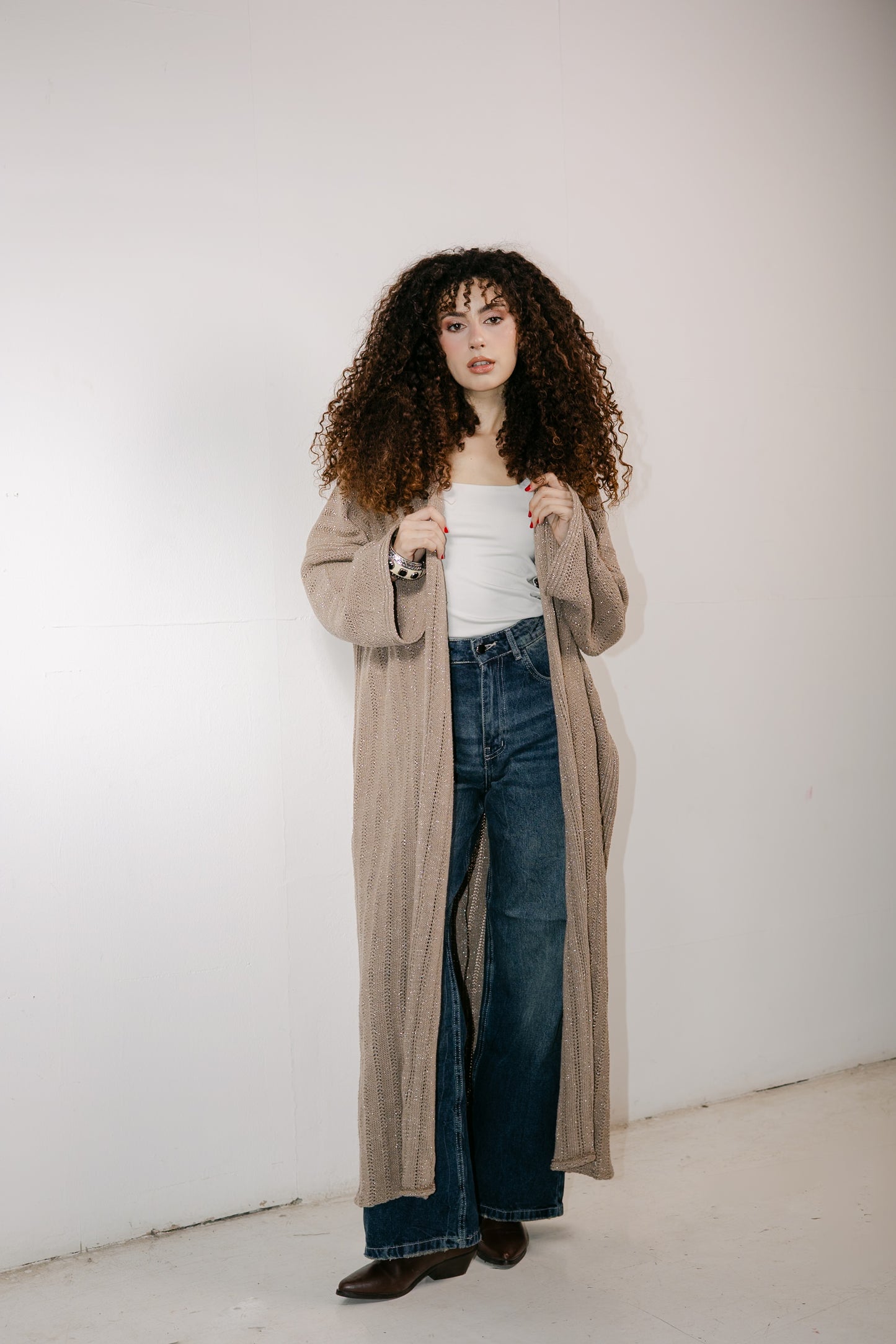 Moon Glow Knit Cardigan in Shimmer Cafe