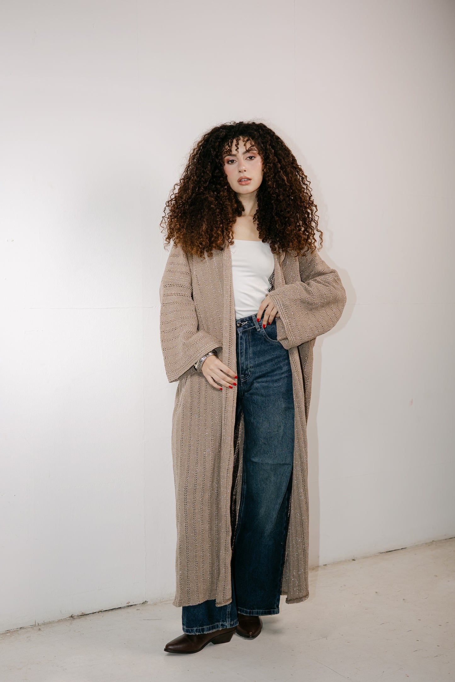 Moon Glow Knit Cardigan in Shimmer Cafe