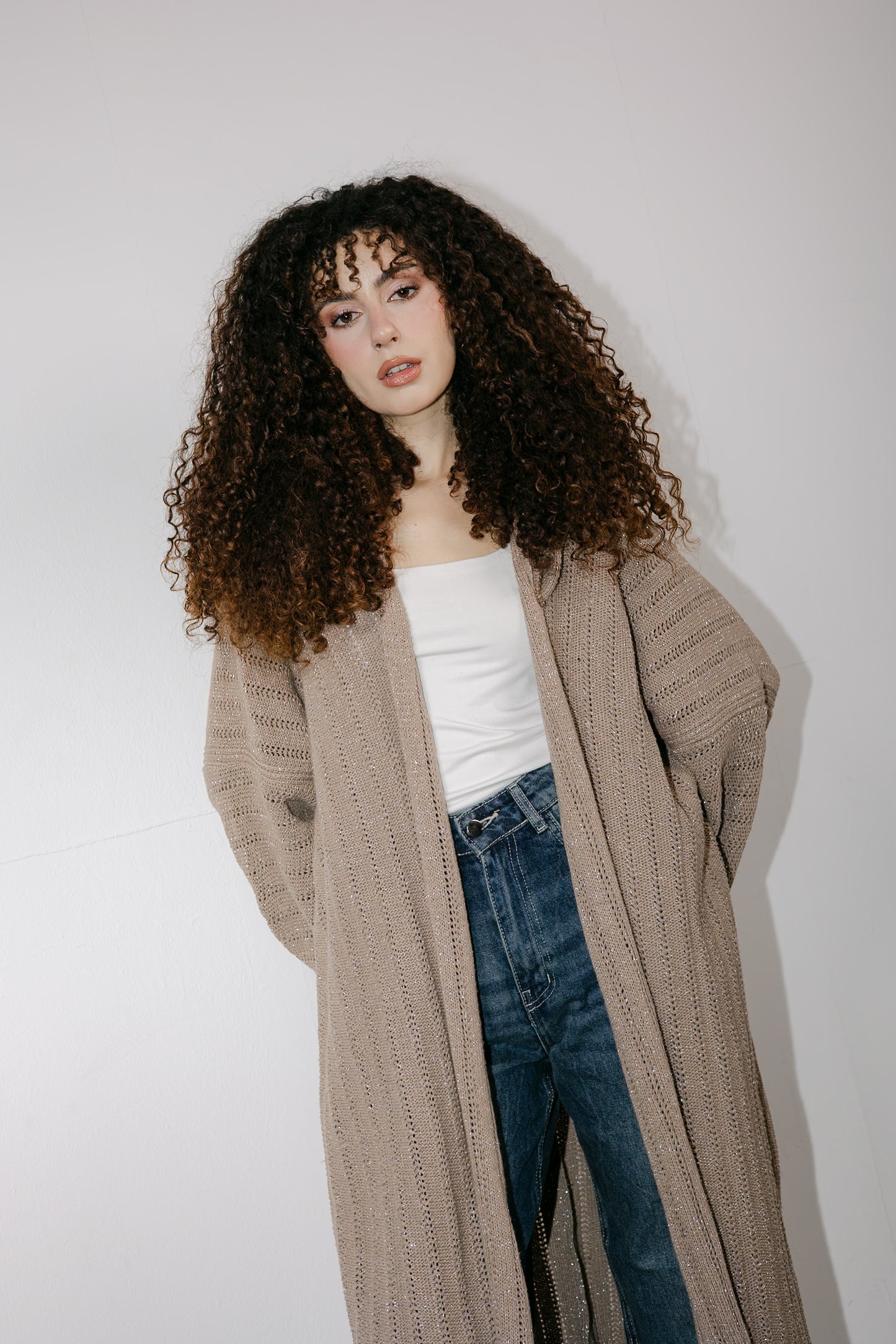 Moon Glow Knit Cardigan in Shimmer Cafe
