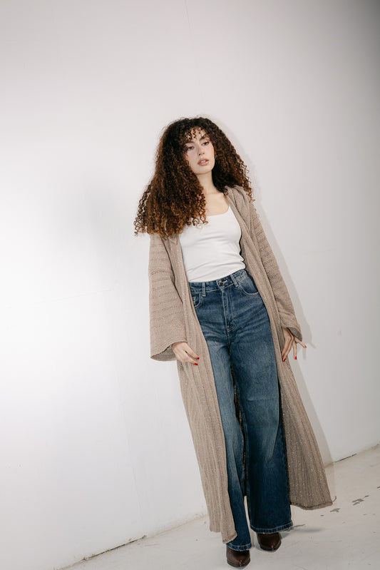 Moon Glow Knit Cardigan in Shimmer Cafe