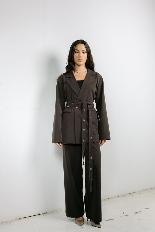 Silver Bells Blazer Set in Brown