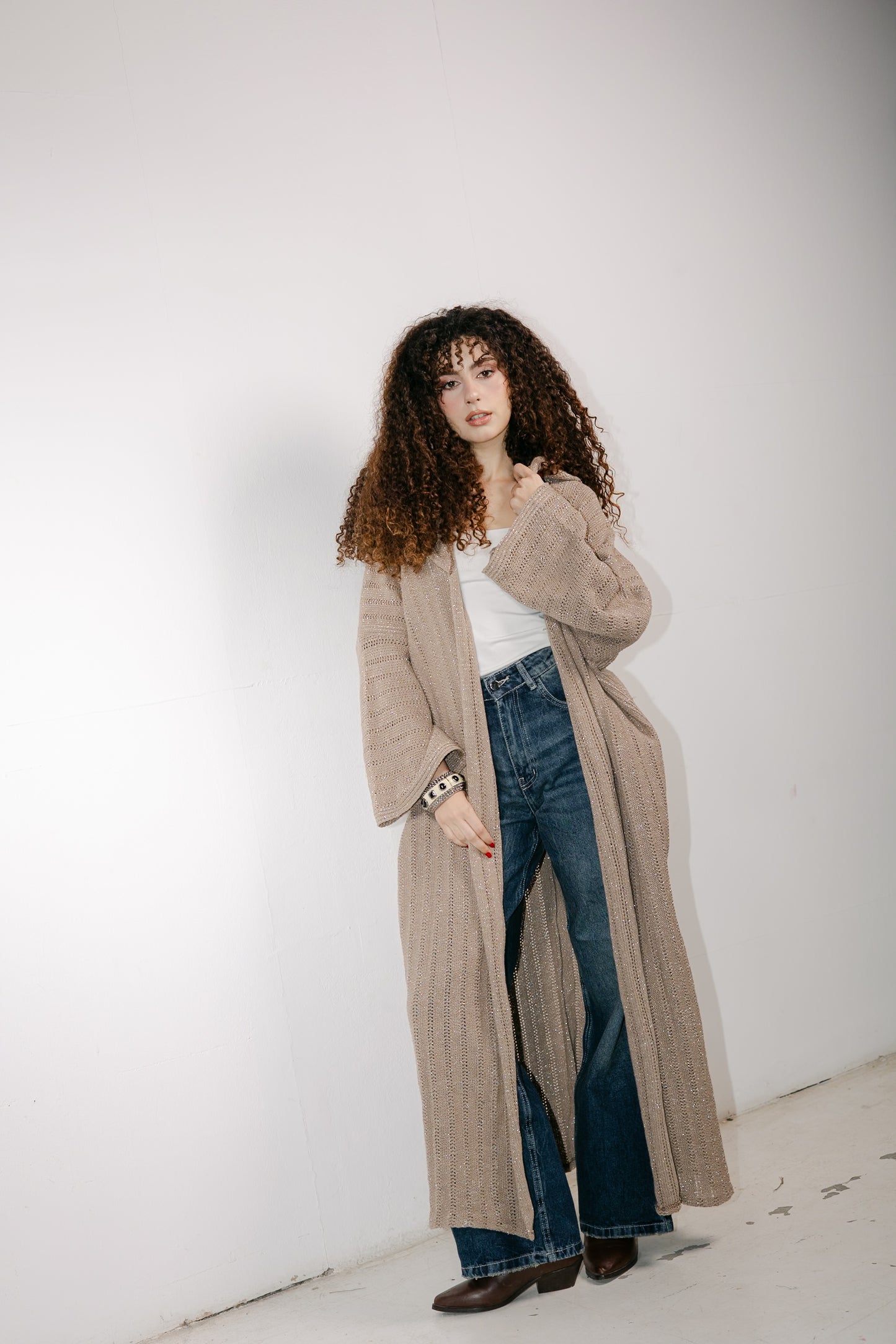 Moon Glow Knit Cardigan in Shimmer Cafe