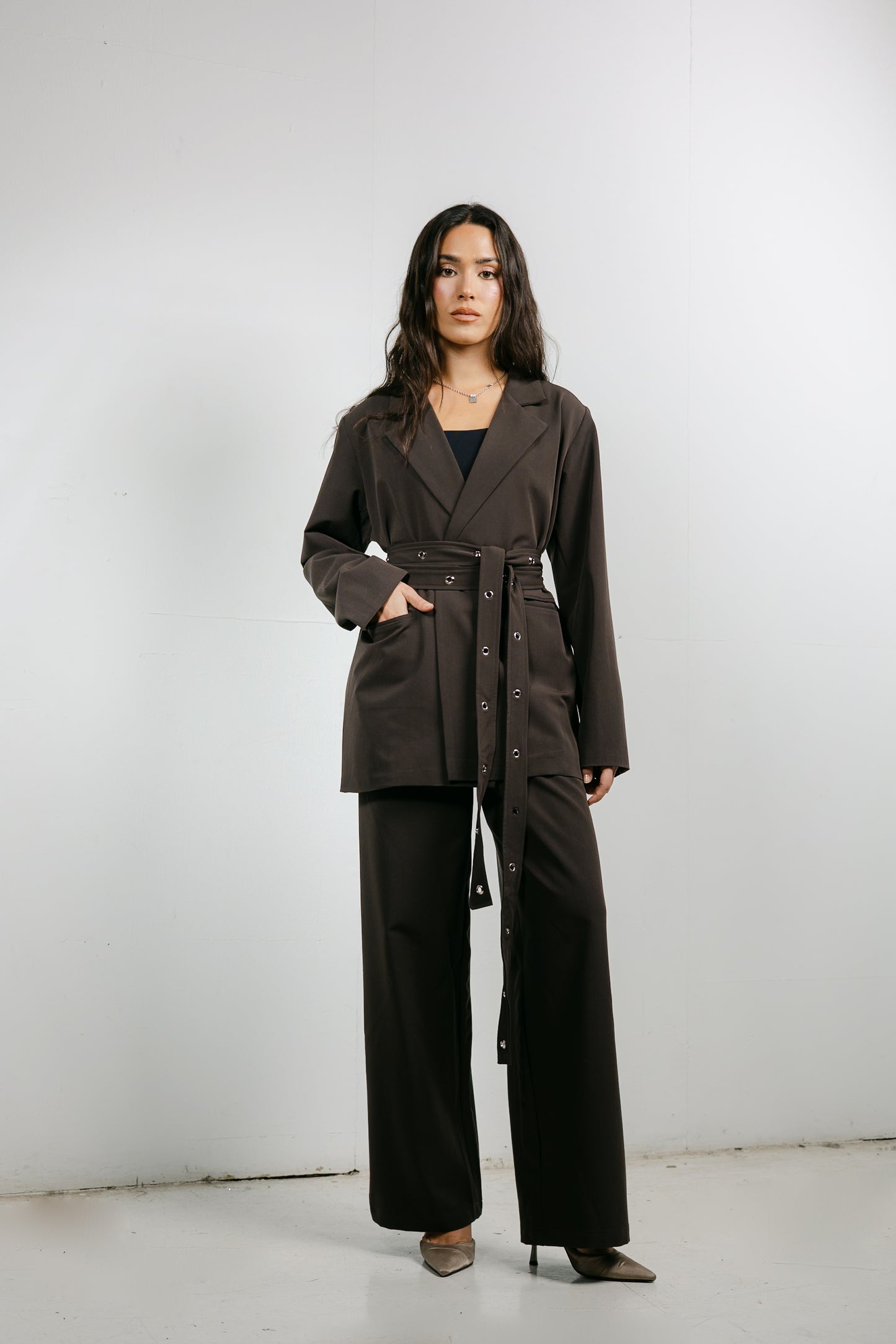 Silver Bells Blazer Set in Brown