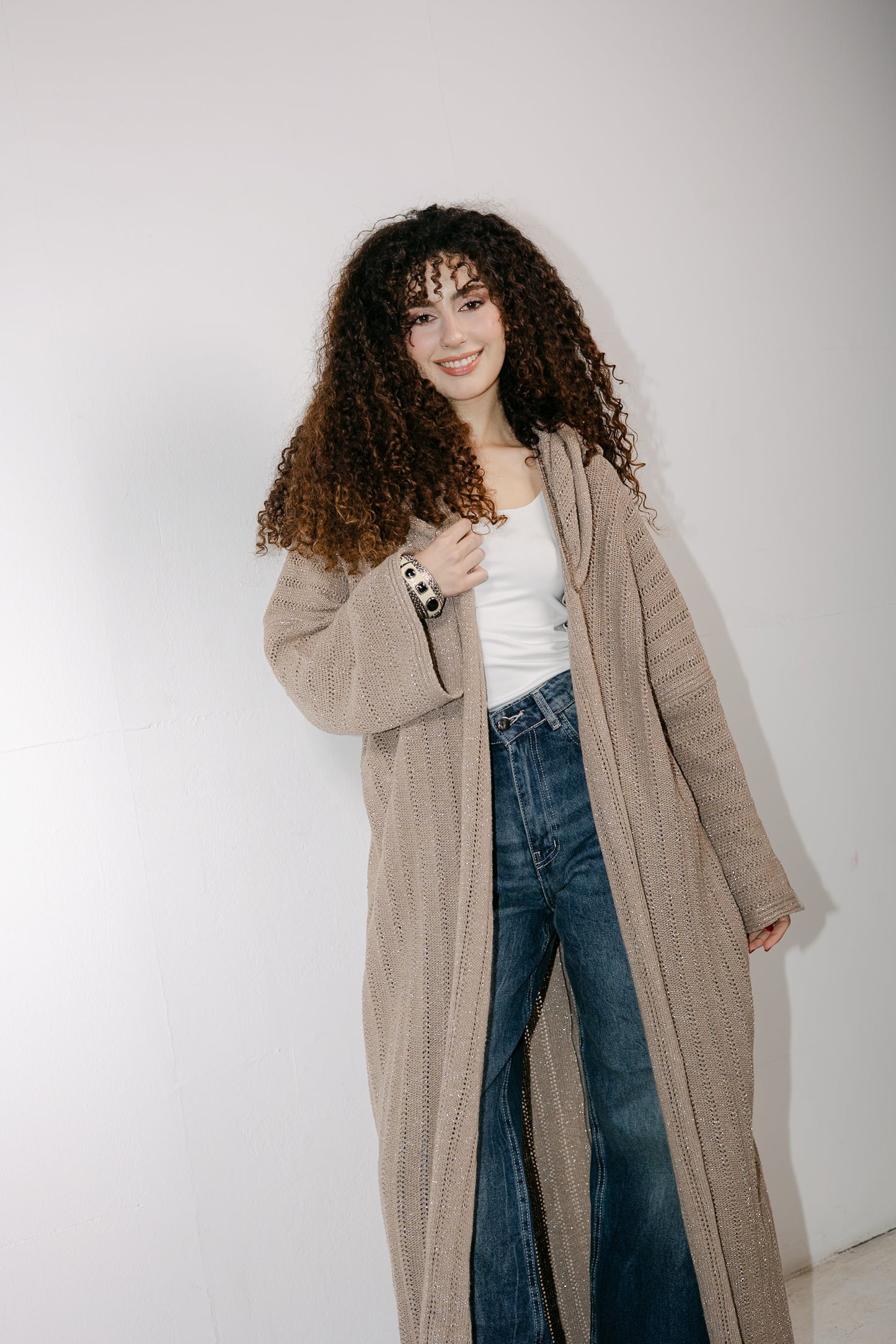 Moon Glow Knit Cardigan in Shimmer Cafe
