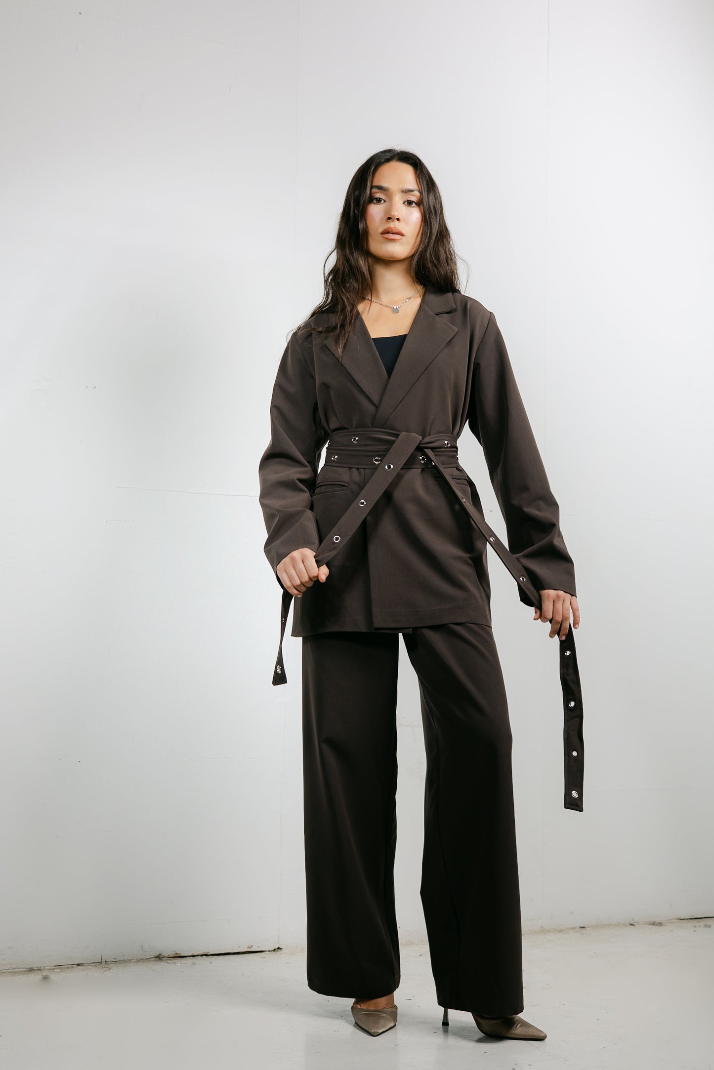 Silver Bells Blazer Set in Brown