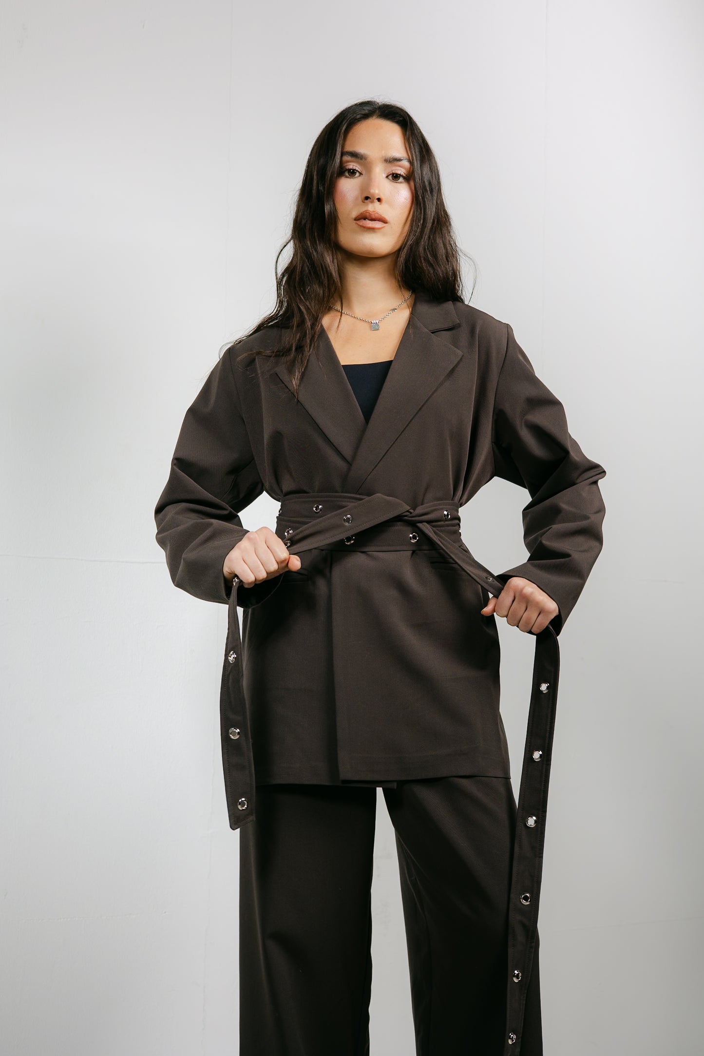 Silver Bells Blazer Set in Brown