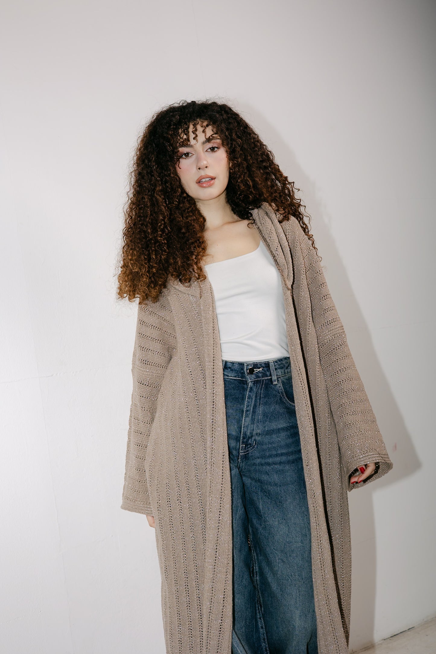 Moon Glow Knit Cardigan in Shimmer Cafe