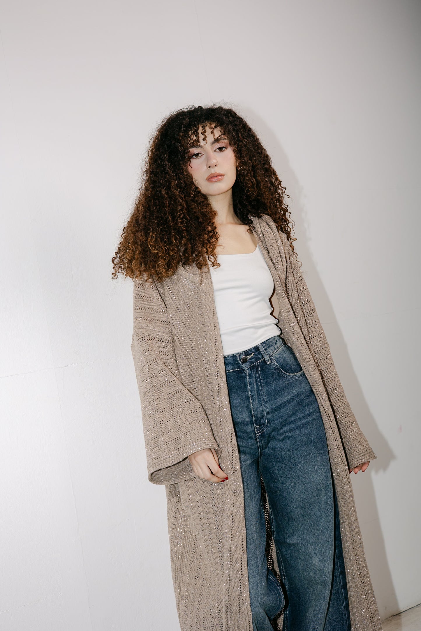 Moon Glow Knit Cardigan in Shimmer Cafe