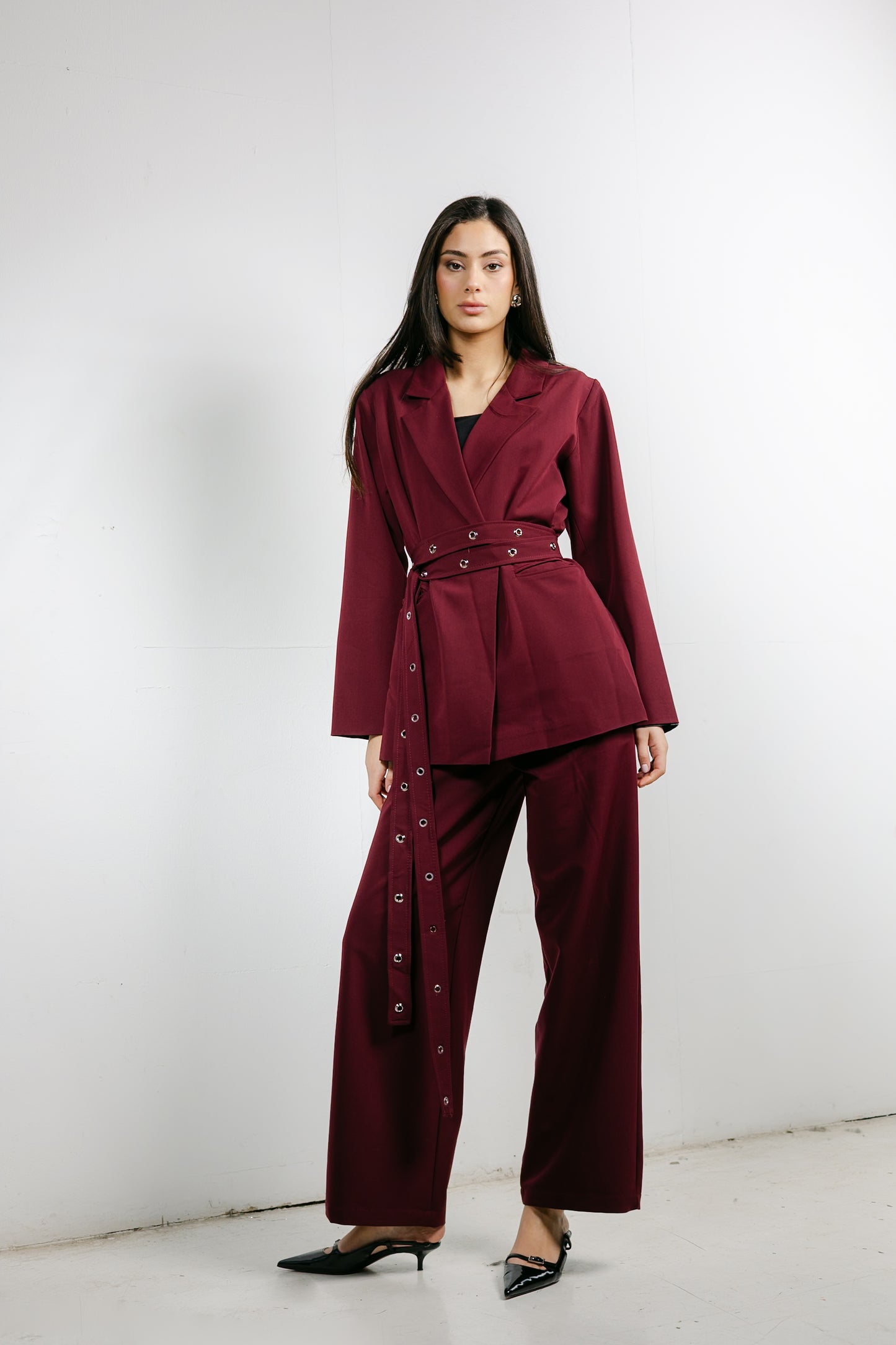 Silver Bells Blazer Set in Burgundy