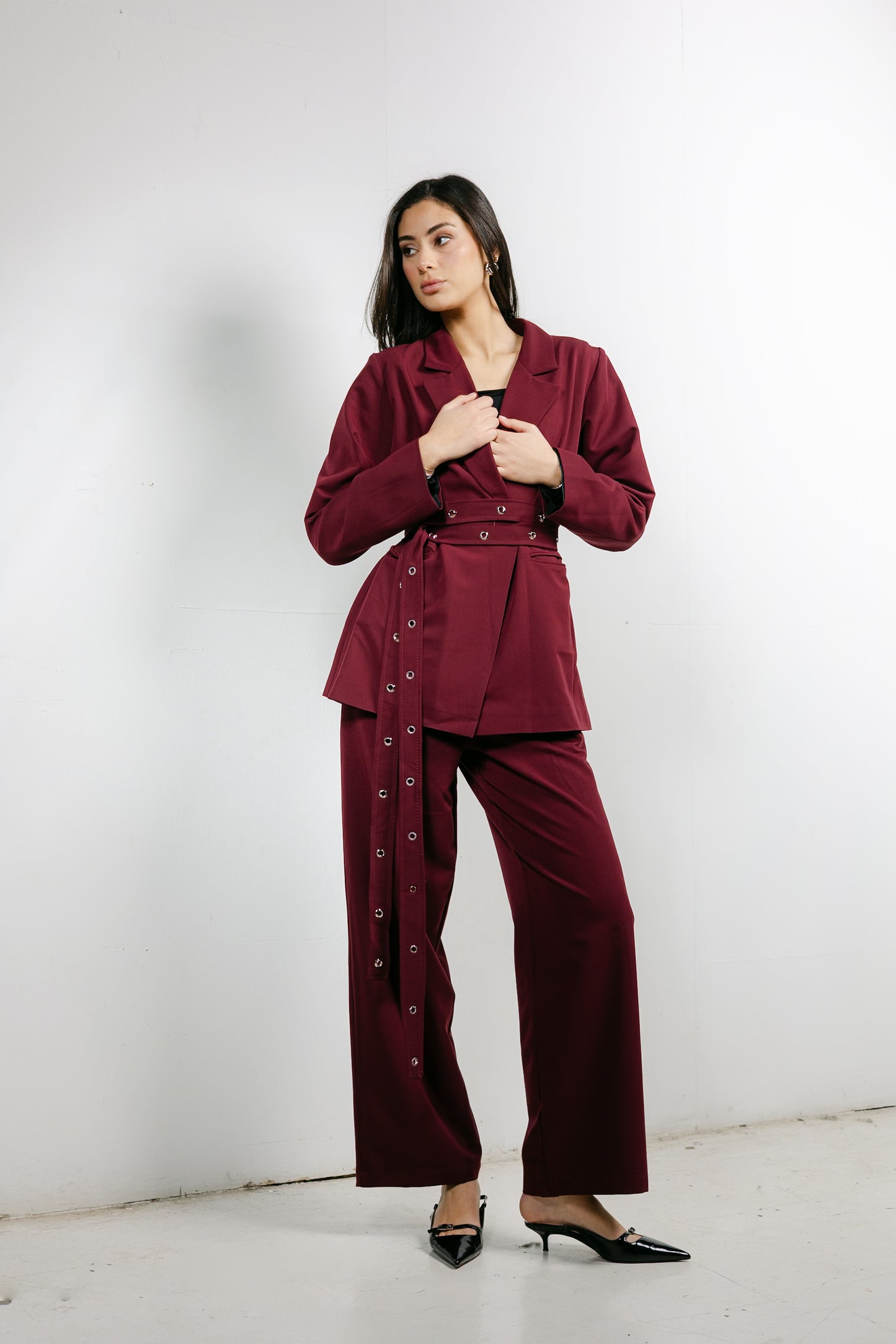 Silver Bells Blazer Set in Burgundy