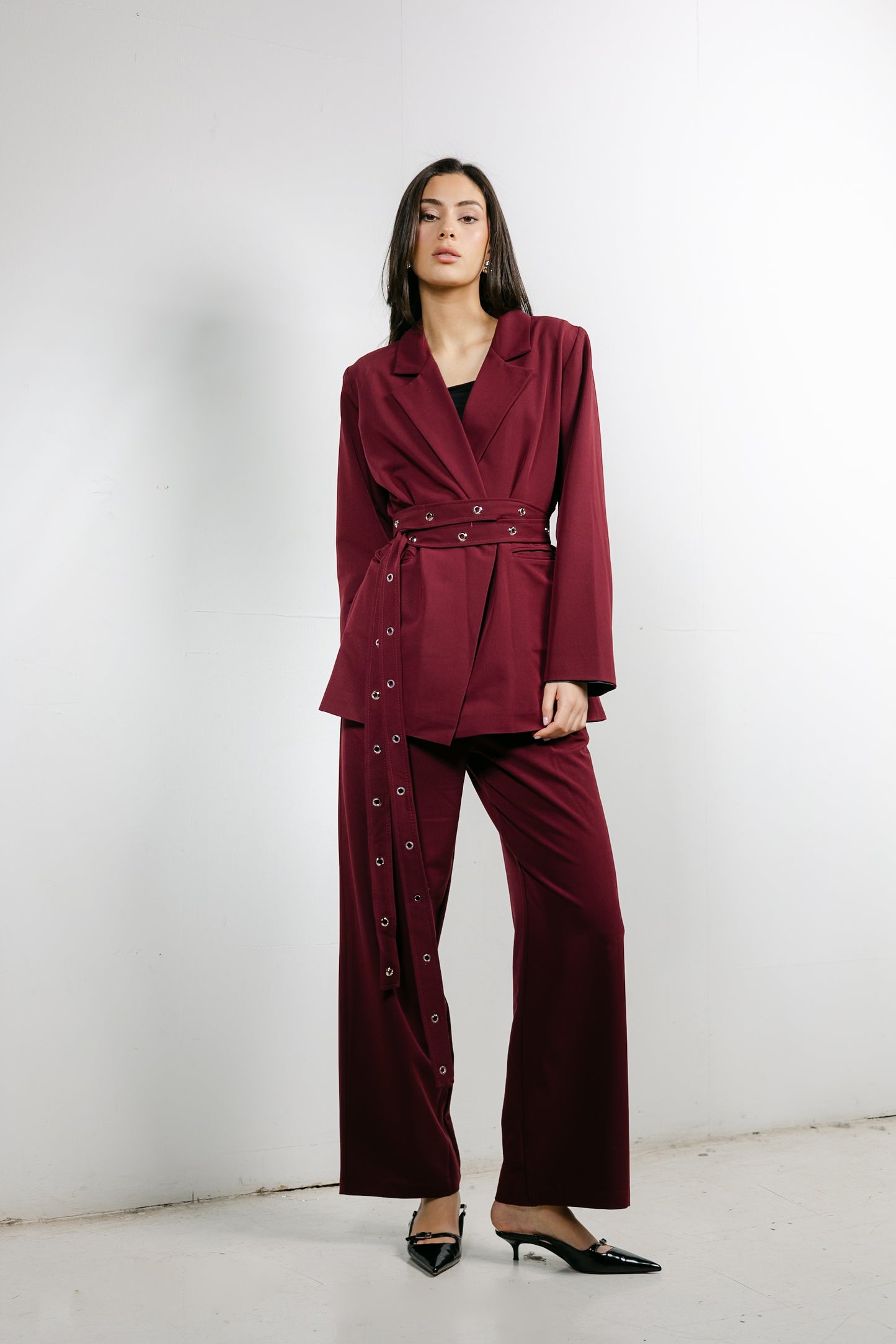 Silver Bells Blazer Set in Burgundy