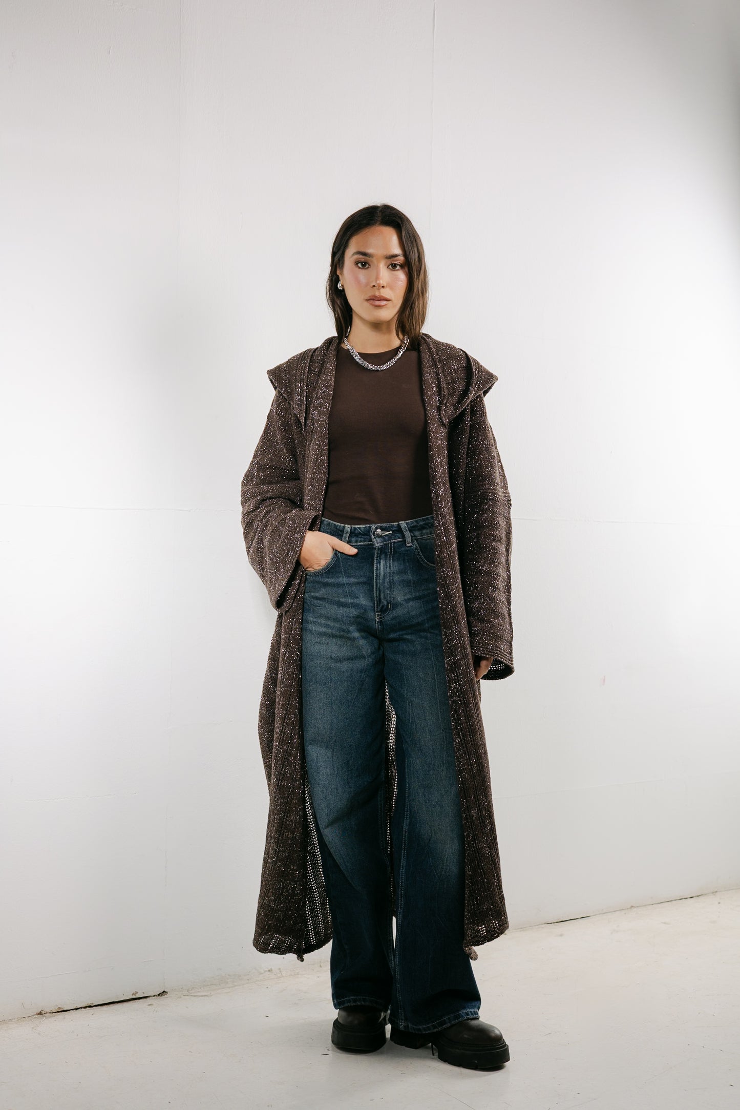 Moon Glow Knit Cardigan in Shimmer Brown