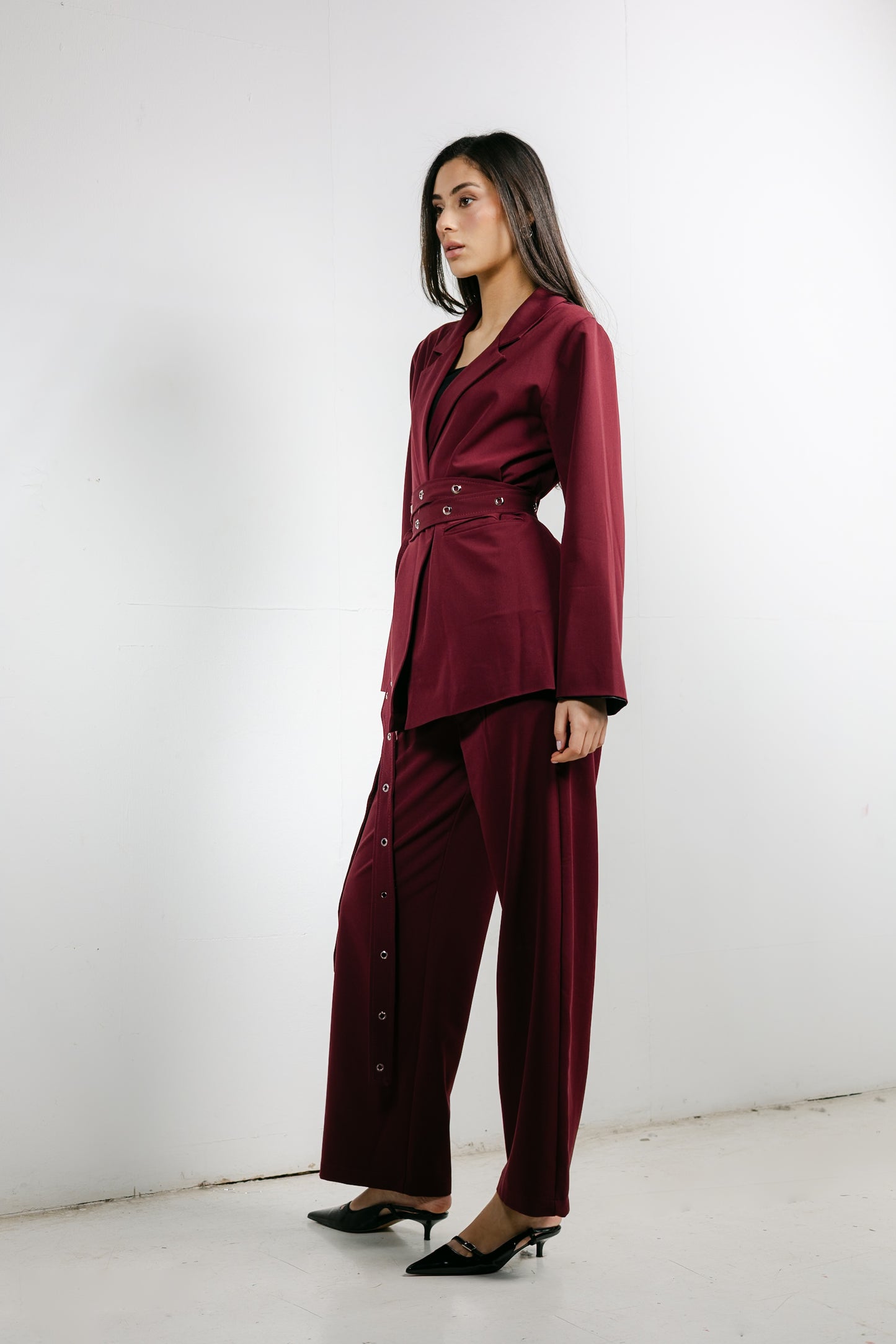 Silver Bells Blazer Set in Burgundy