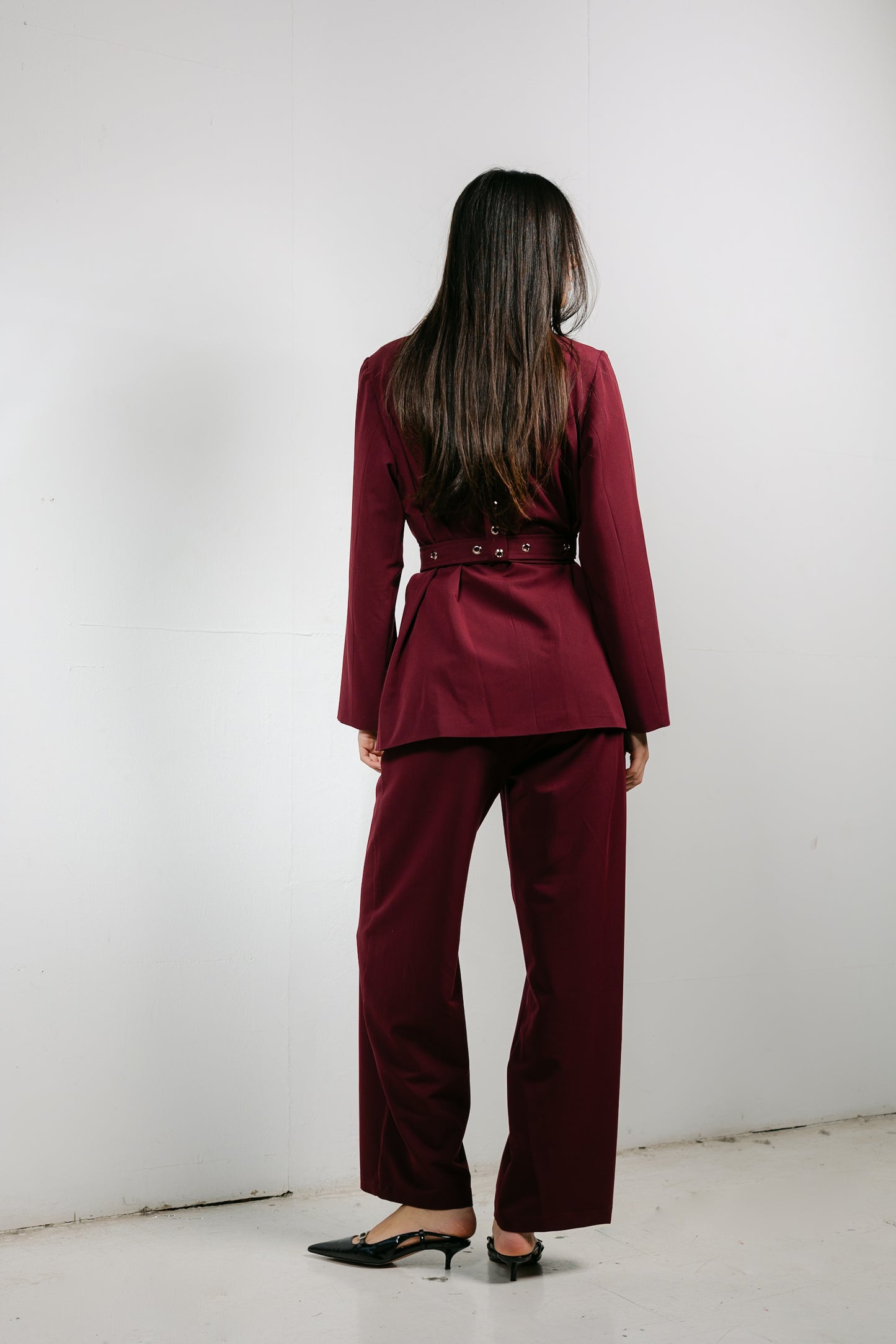 Silver Bells Blazer Set in Burgundy