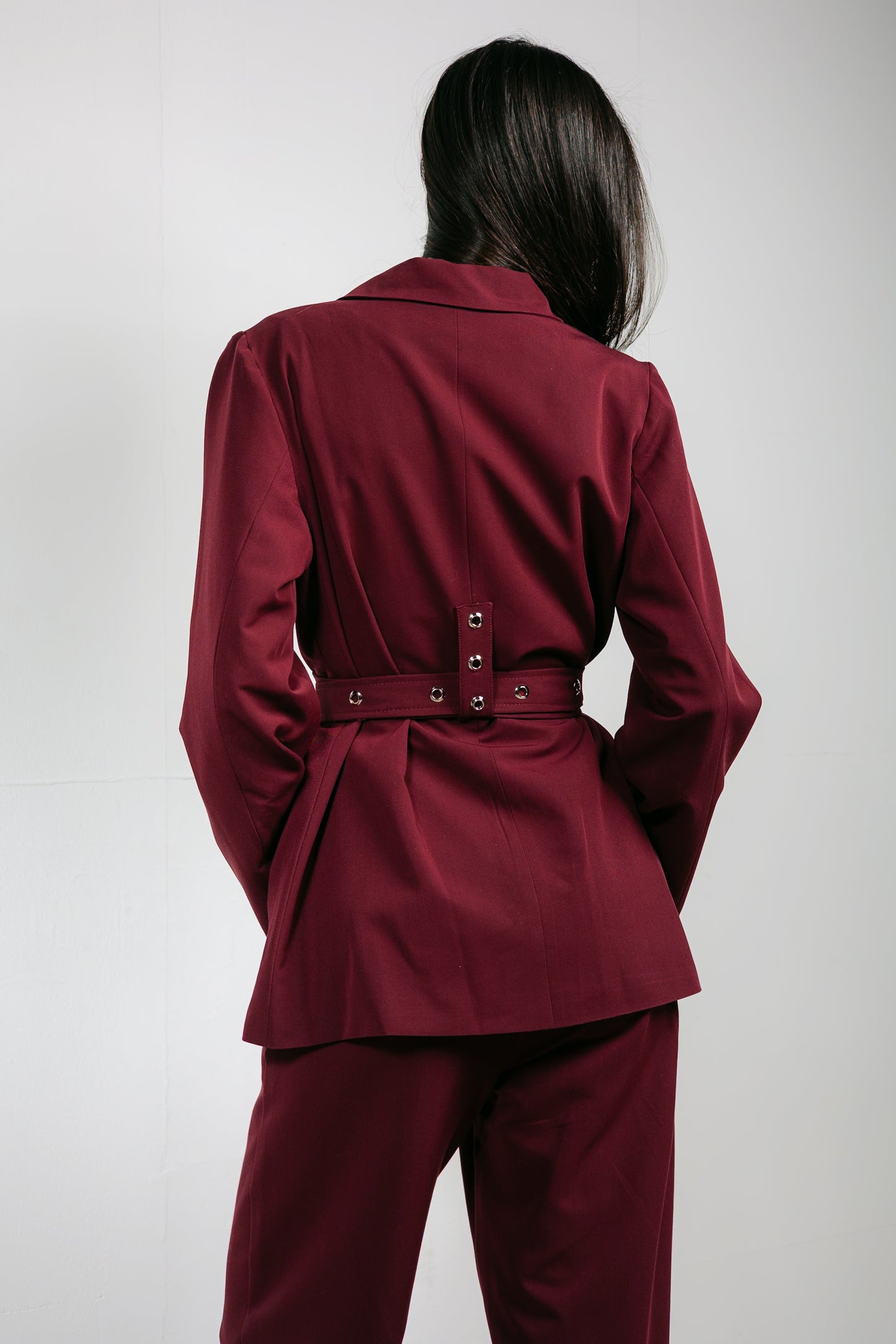 Silver Bells Blazer Set in Burgundy