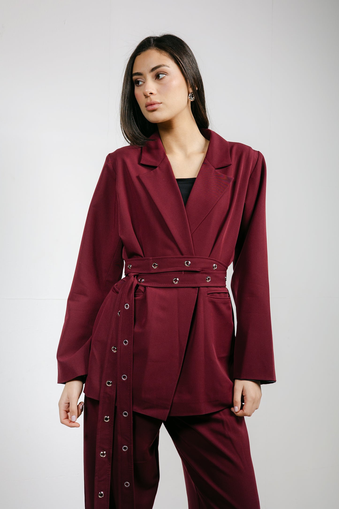 Silver Bells Blazer Set in Burgundy