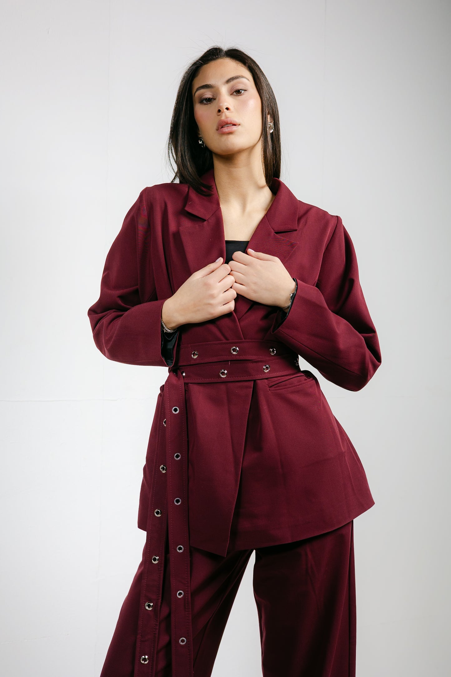 Silver Bells Blazer Set in Burgundy