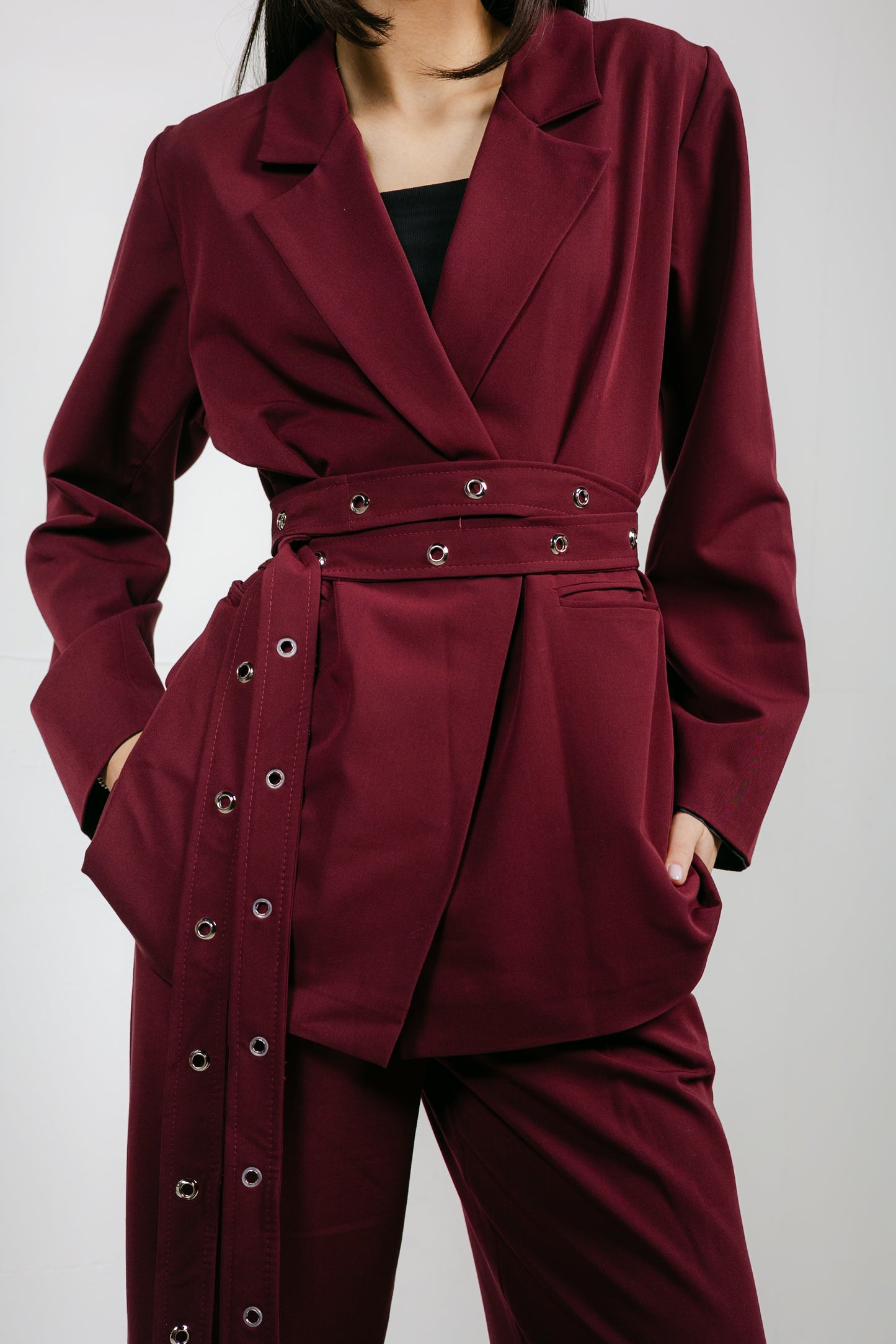 Silver Bells Blazer Set in Burgundy