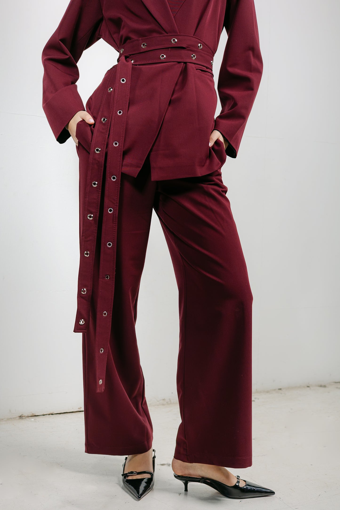 Silver Bells Blazer Set in Burgundy