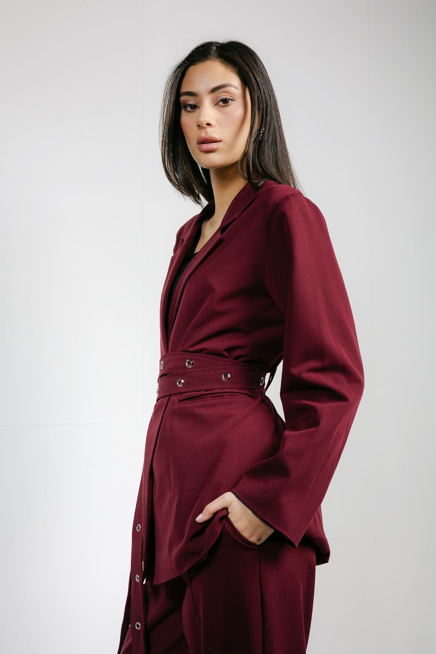 Silver Bells Blazer Set in Burgundy