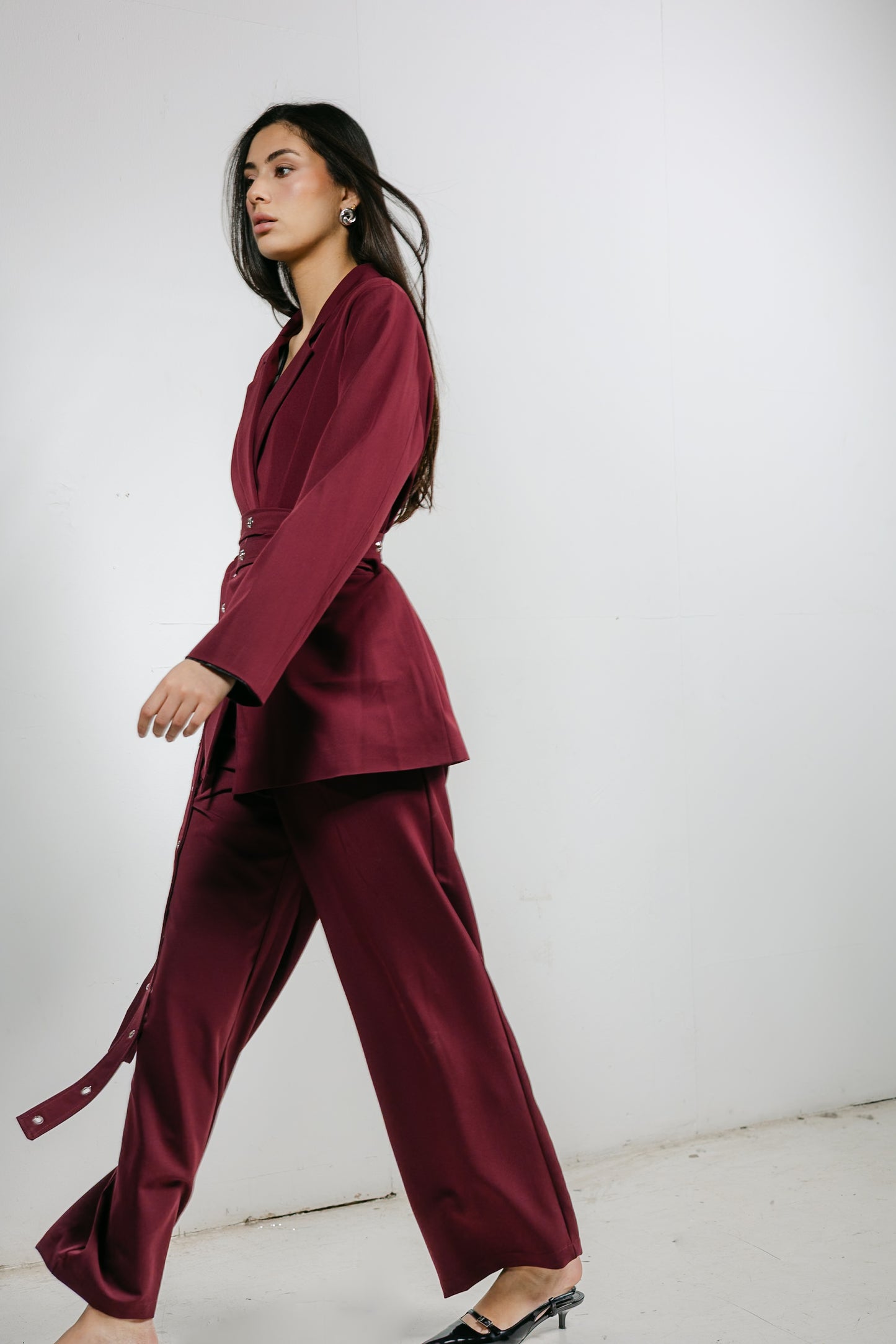 Silver Bells Blazer Set in Burgundy