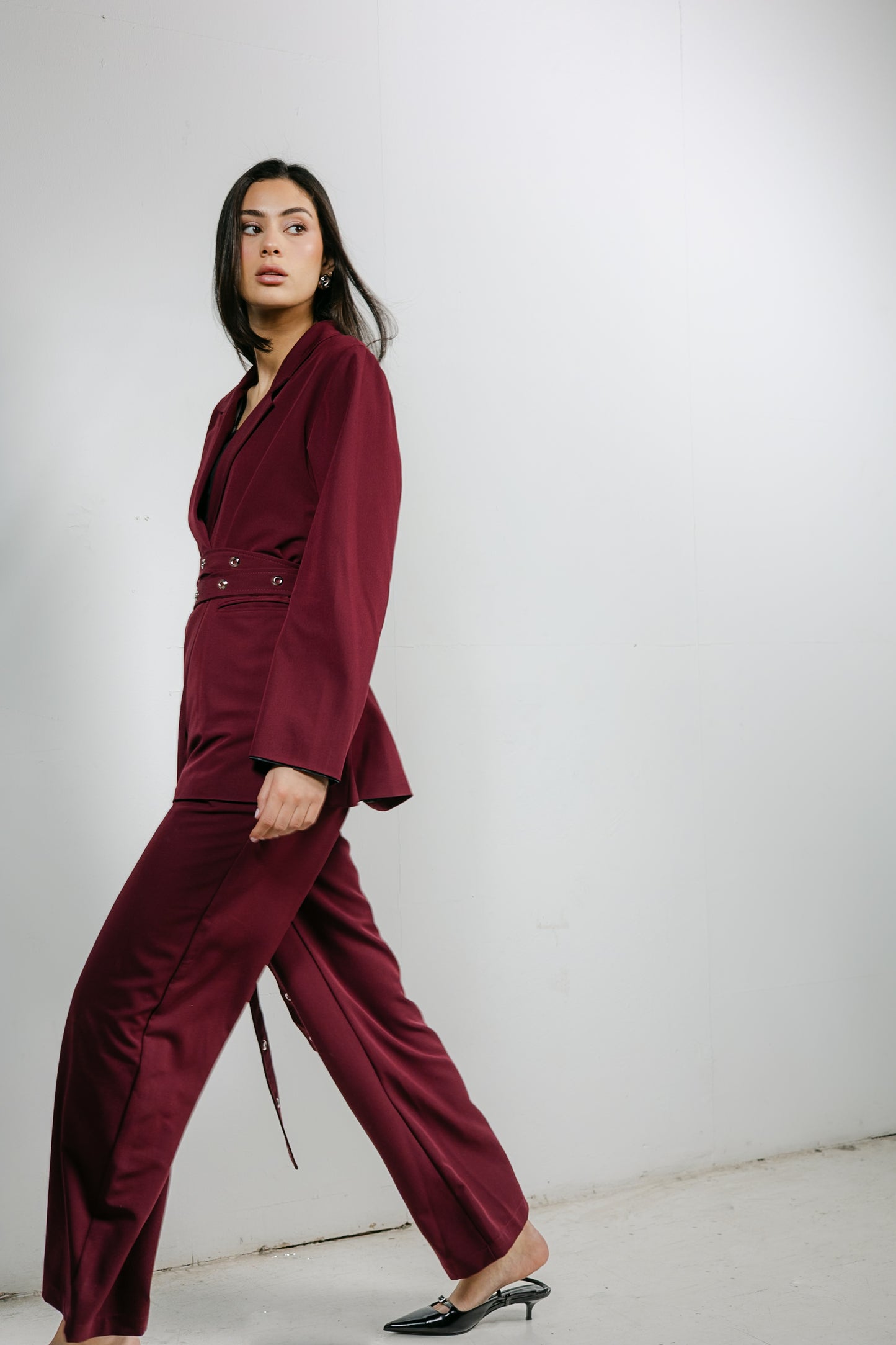 Silver Bells Blazer Set in Burgundy