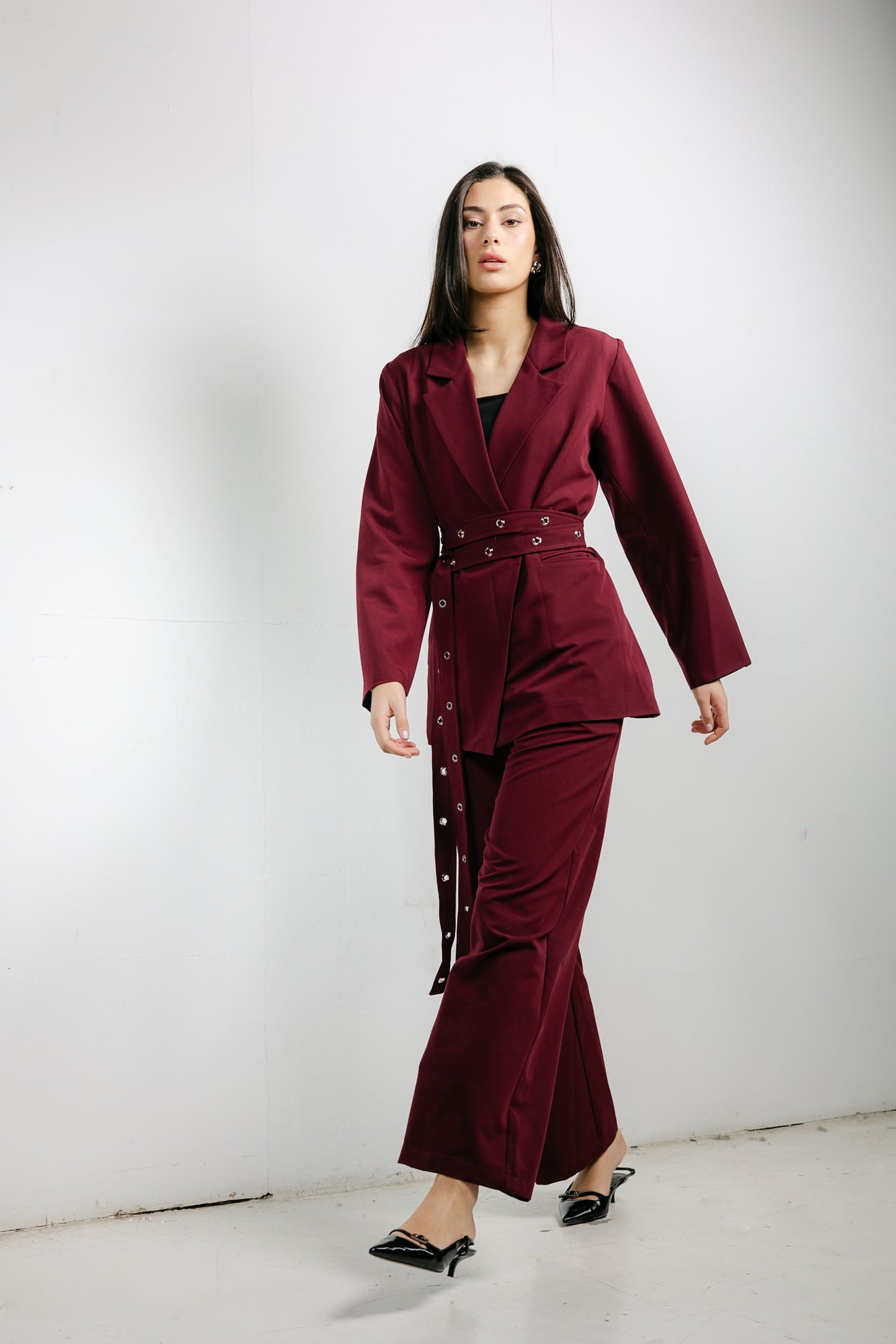 Silver Bells Blazer Set in Burgundy