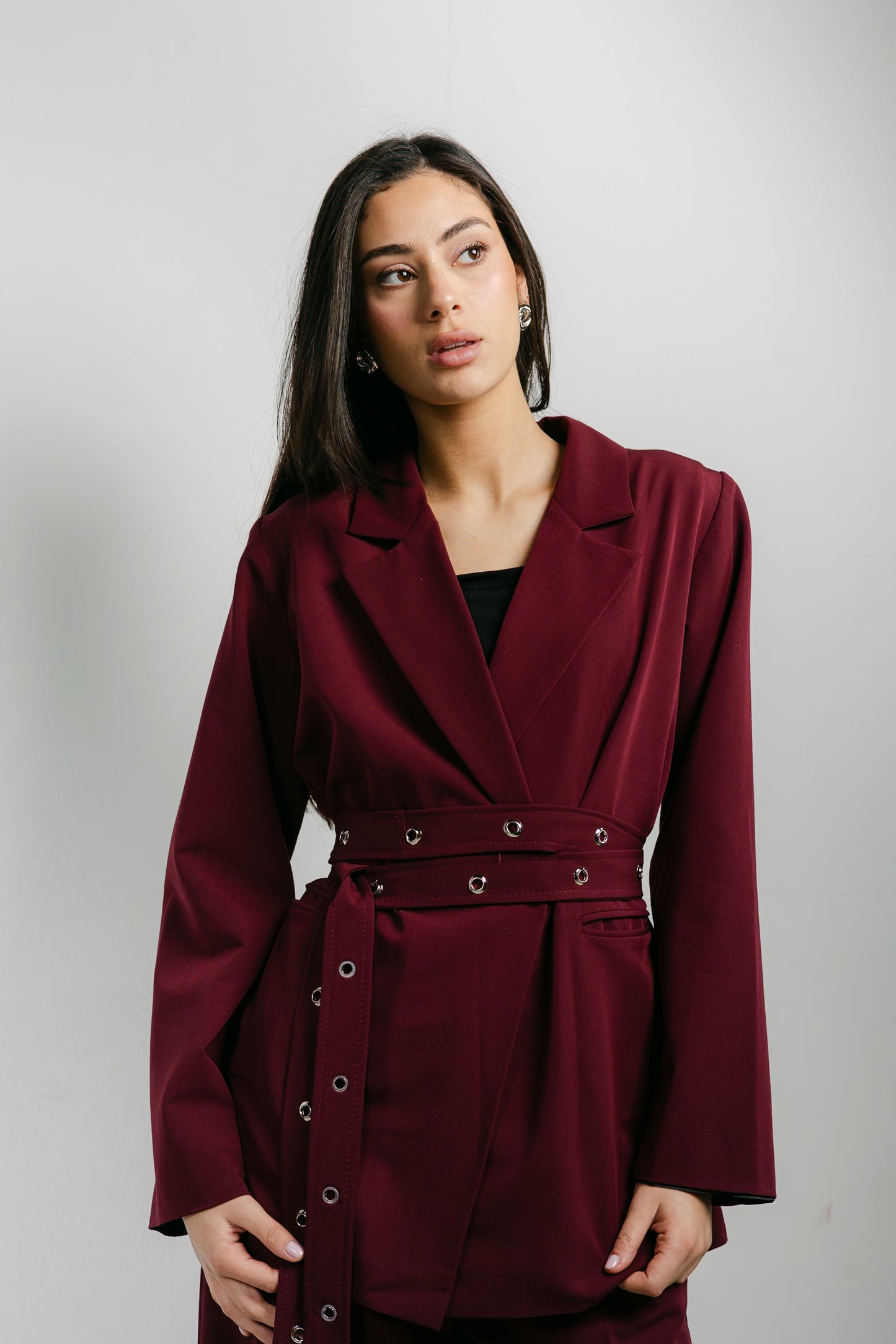 Silver Bells Blazer Set in Burgundy