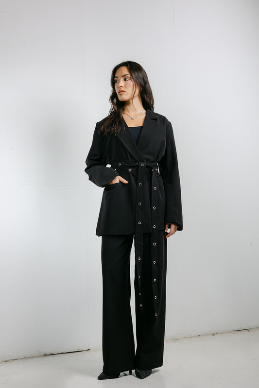 Silver Bells Blazer Set in Black