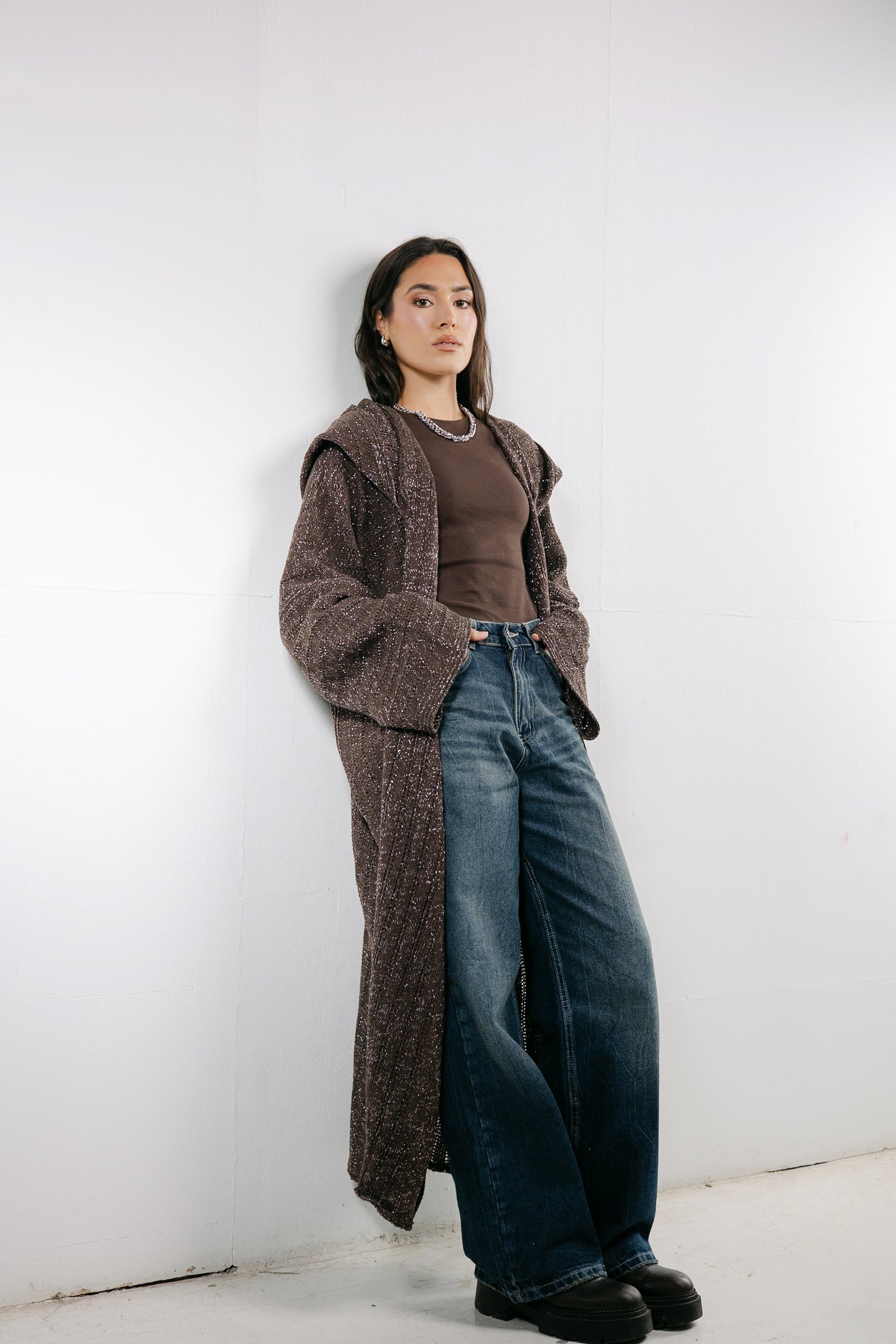 Moon Glow Knit Cardigan in Shimmer Brown
