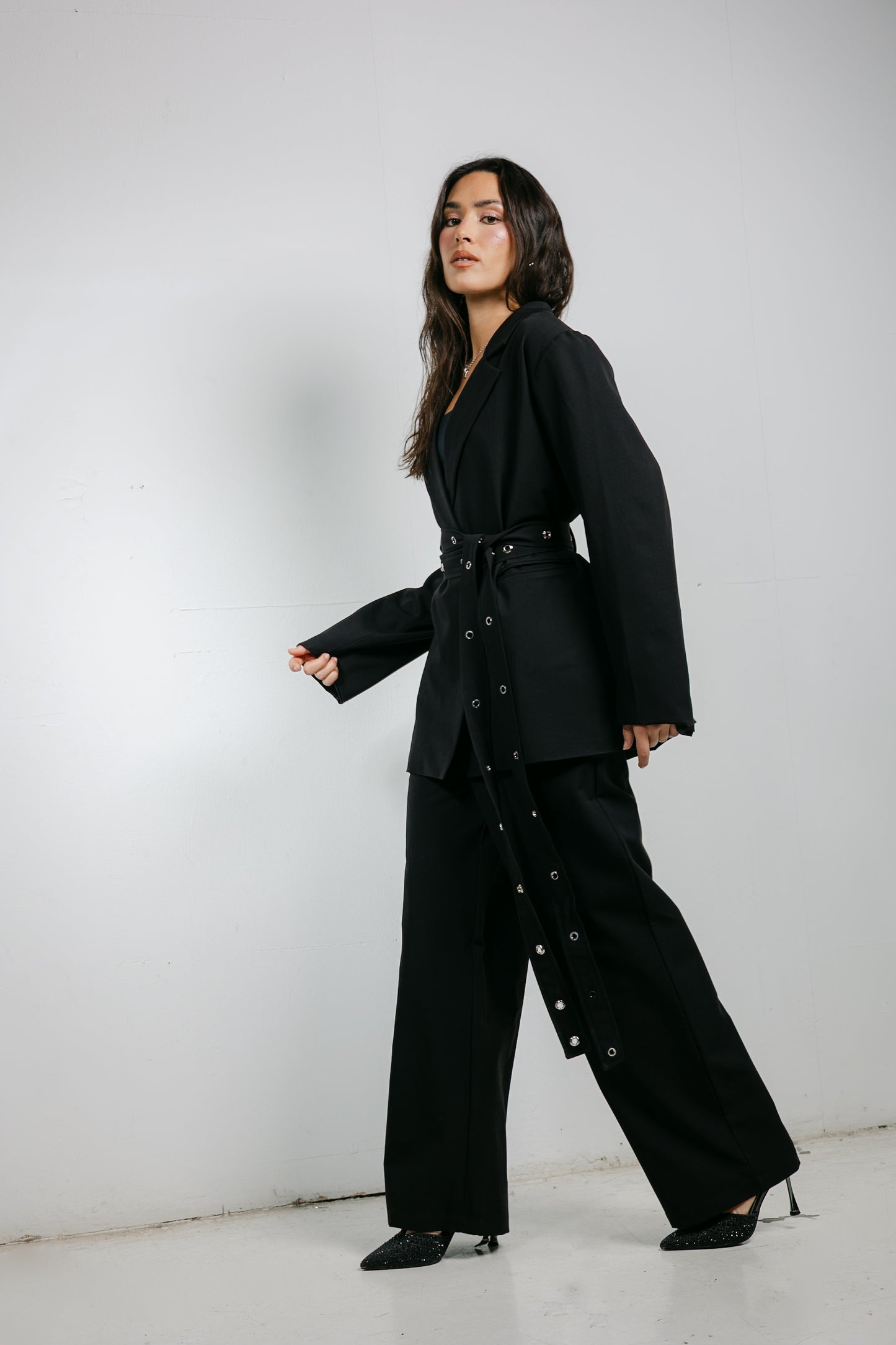 Silver Bells Blazer Set in Black