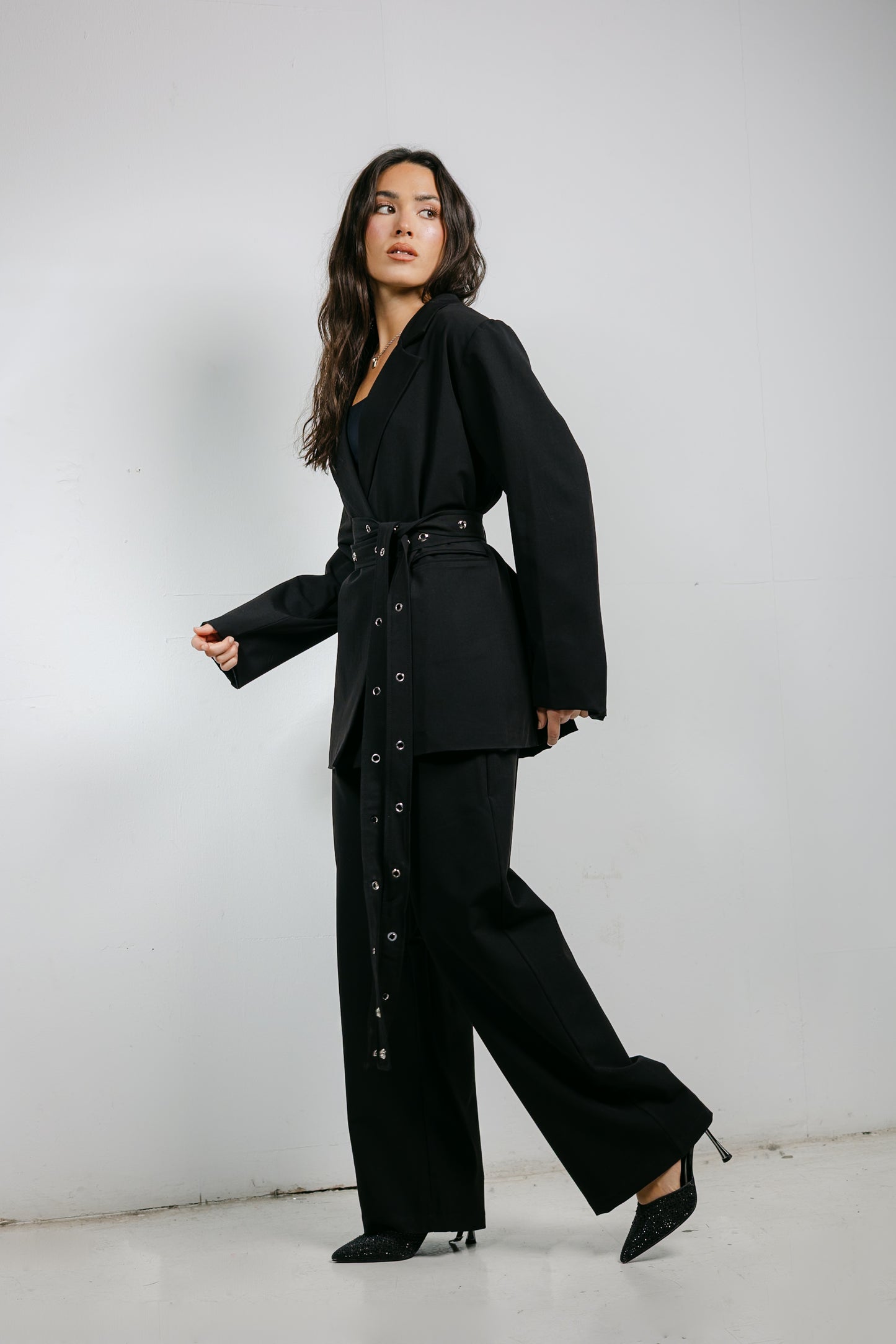 Silver Bells Blazer Set in Black
