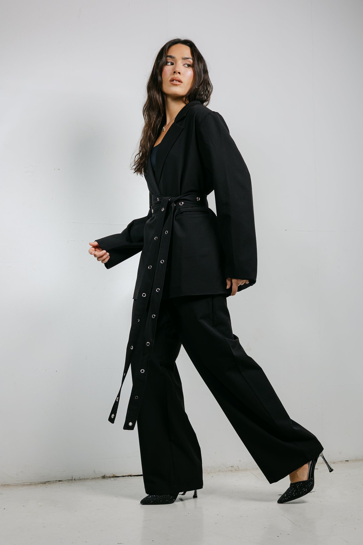Silver Bells Blazer Set in Black