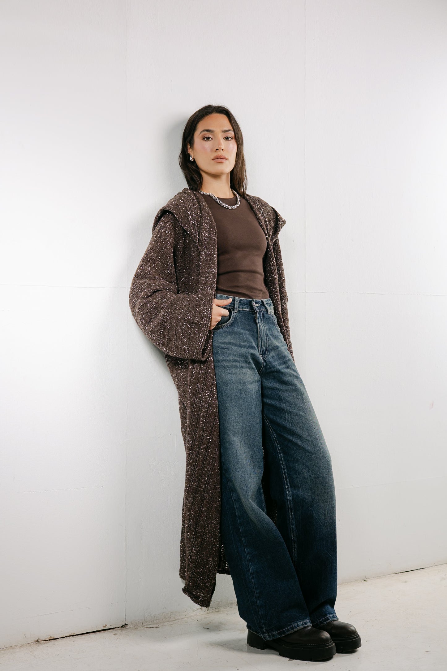 Moon Glow Knit Cardigan in Shimmer Brown