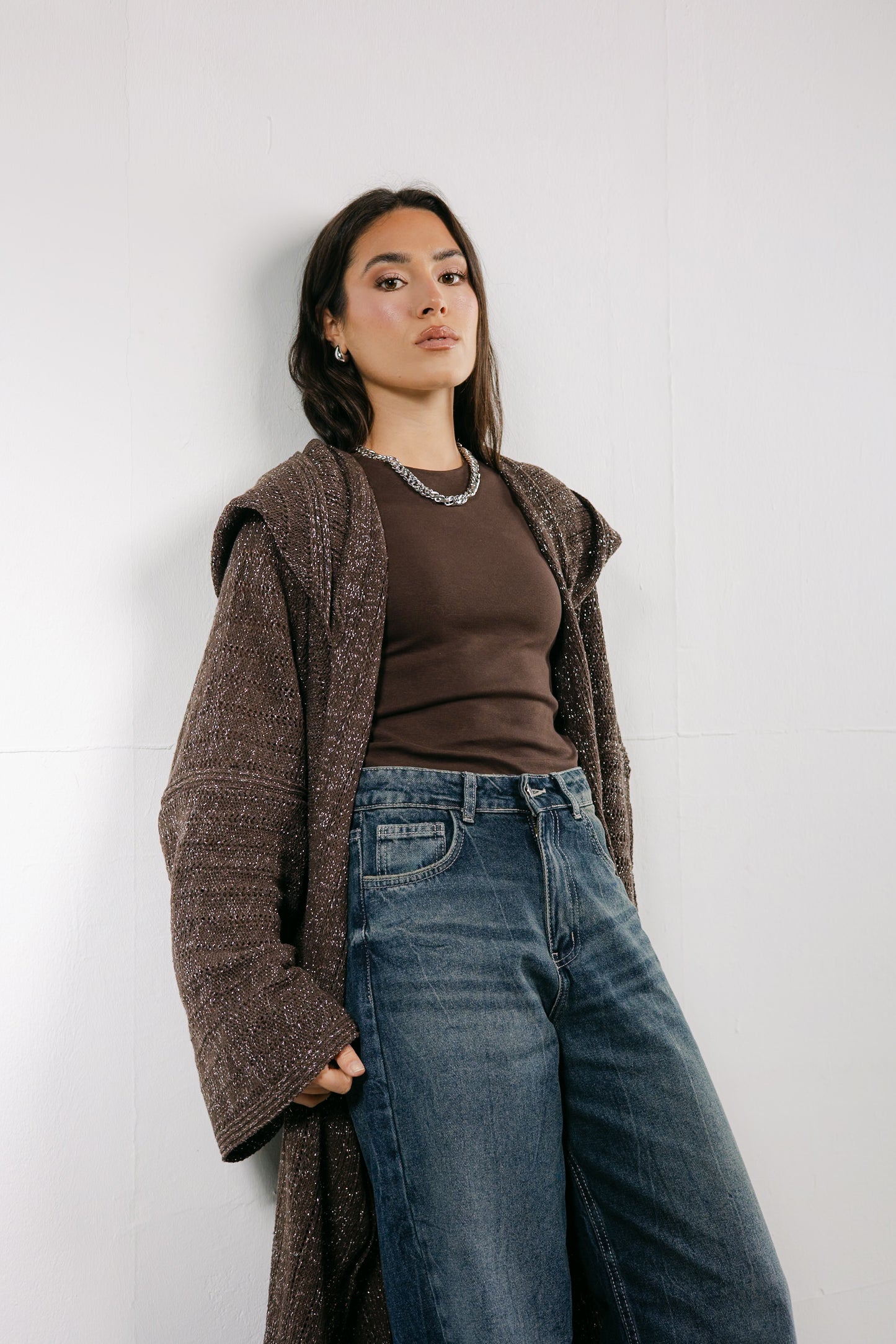 Moon Glow Knit Cardigan in Shimmer Brown