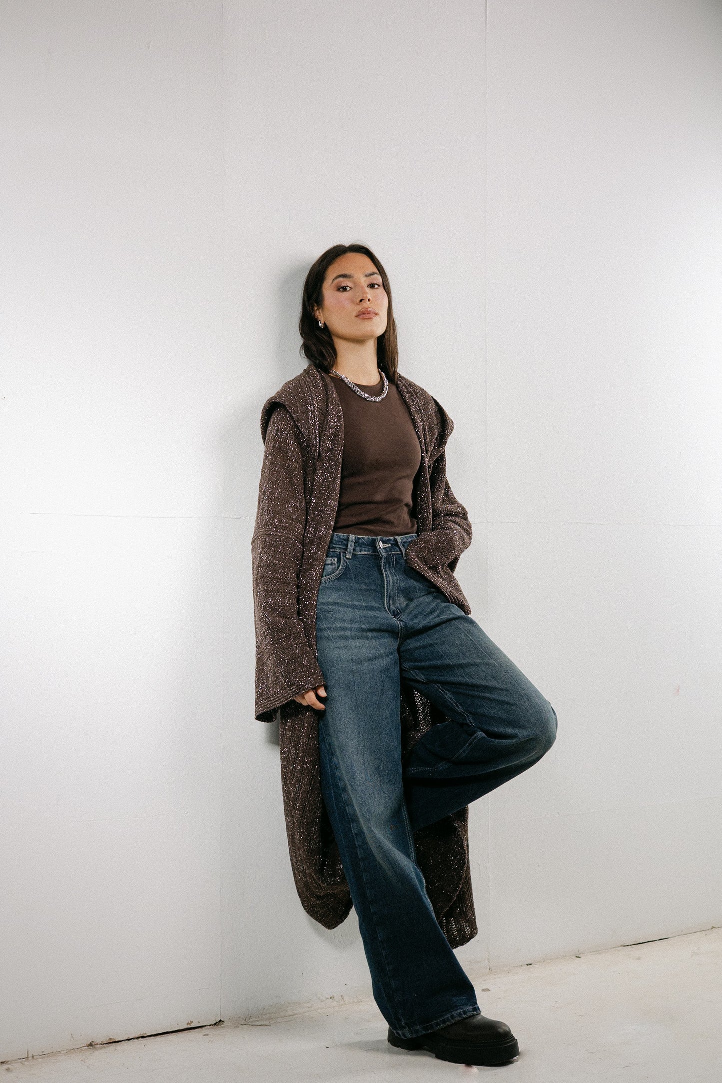 Moon Glow Knit Cardigan in Shimmer Brown