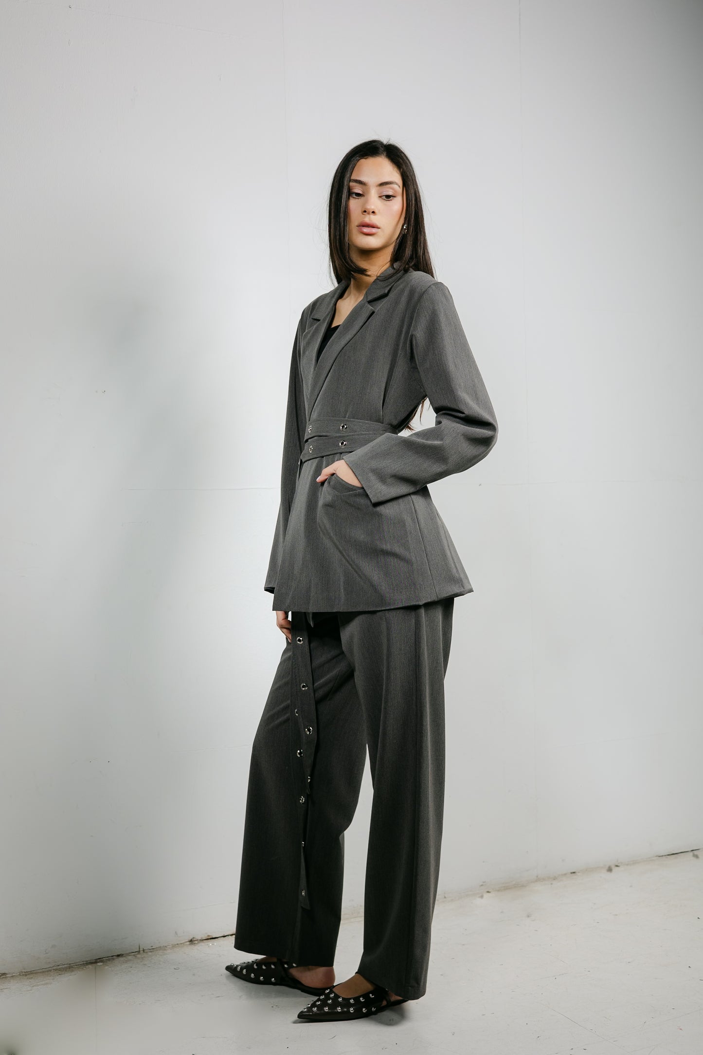 Silver Bells Blazer Set in Grey