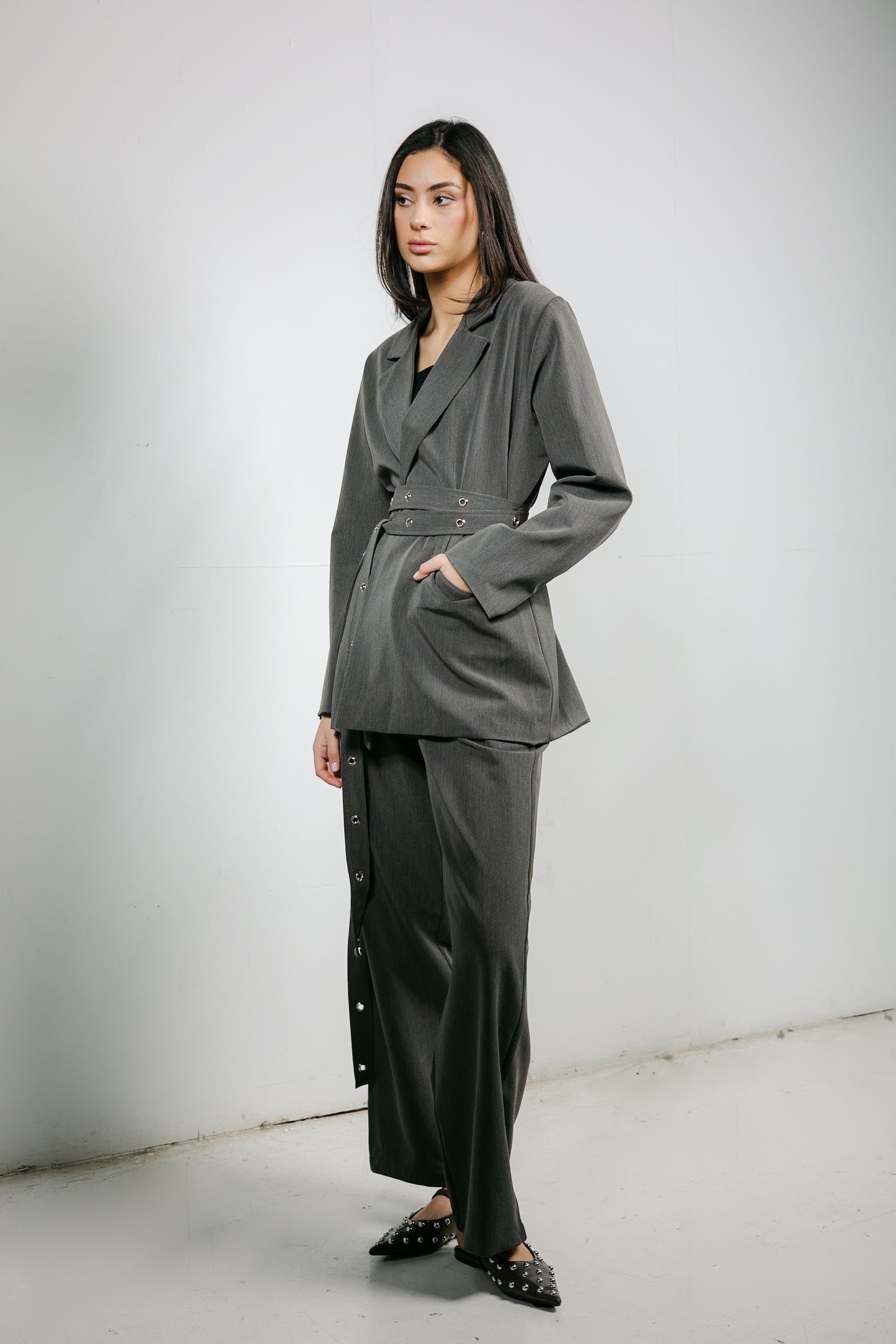 Silver Bells Blazer Set in Grey