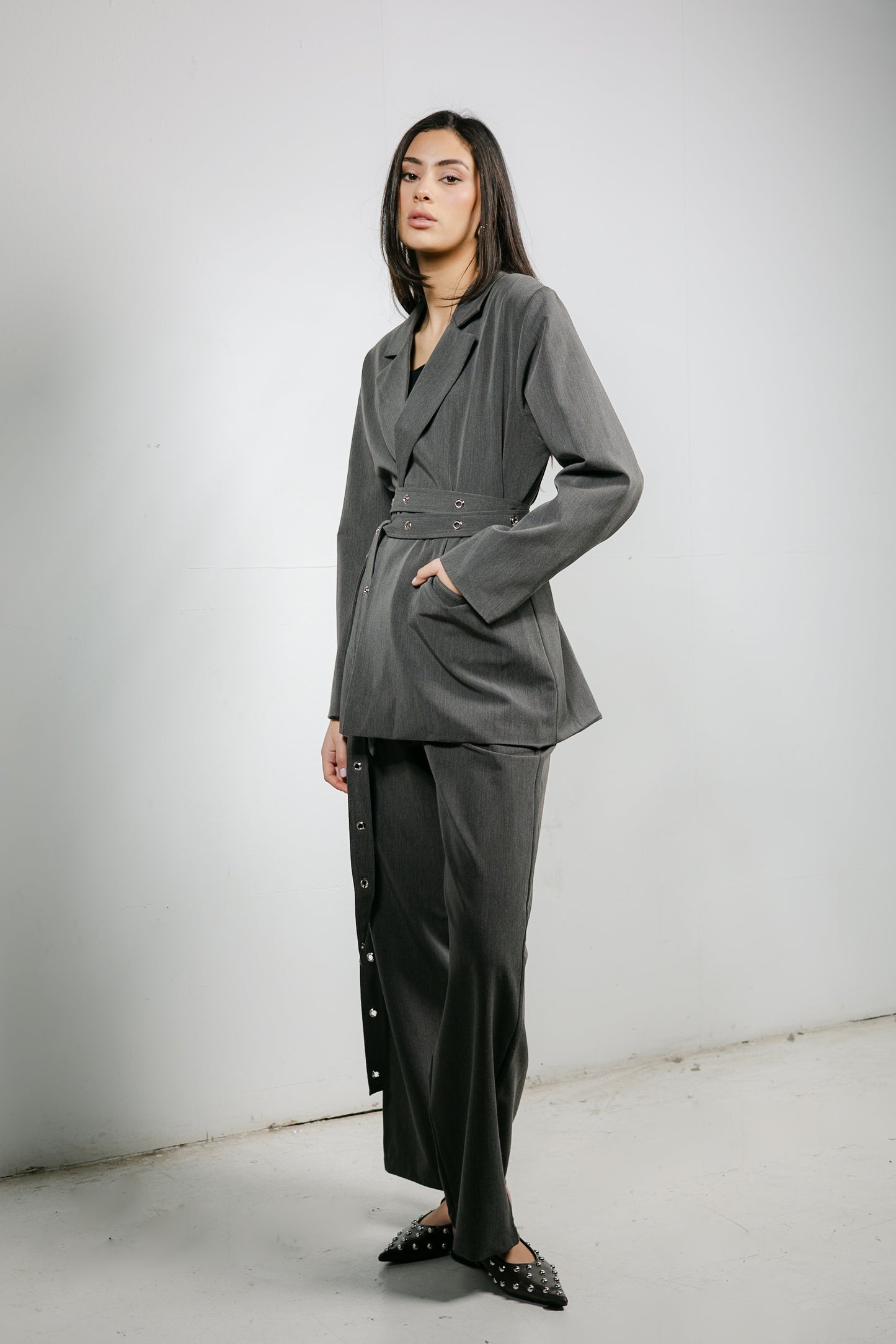 Silver Bells Blazer Set in Grey